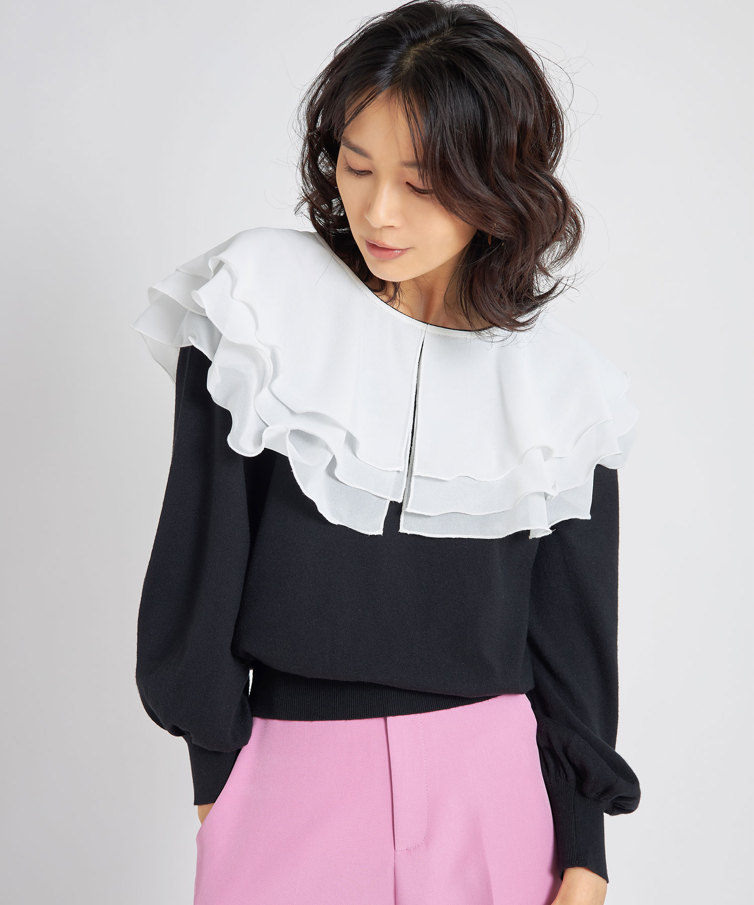 シフォンカラーニットプルオーバー