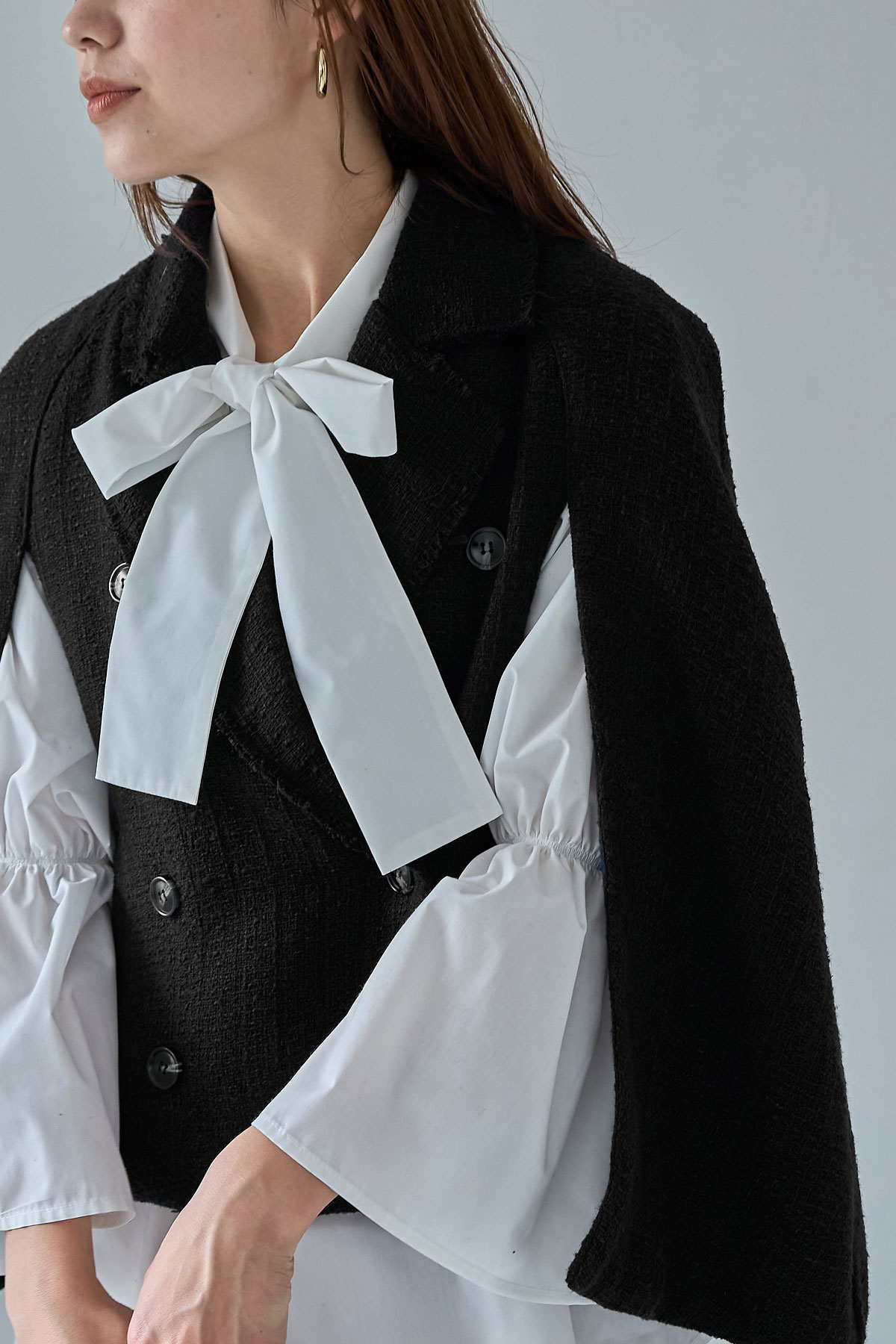 【SALE】ポンチョ型ツイードショートコート＊SALE品につき返品/交換/注文確定後の変更キャンセル不可＊