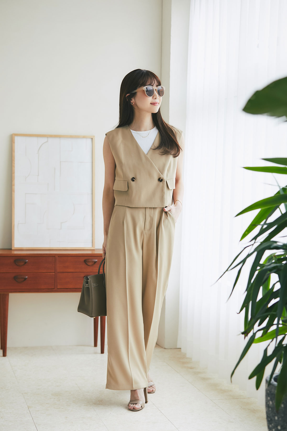 《マシェリコラボ》センタープレスツイルパンツ