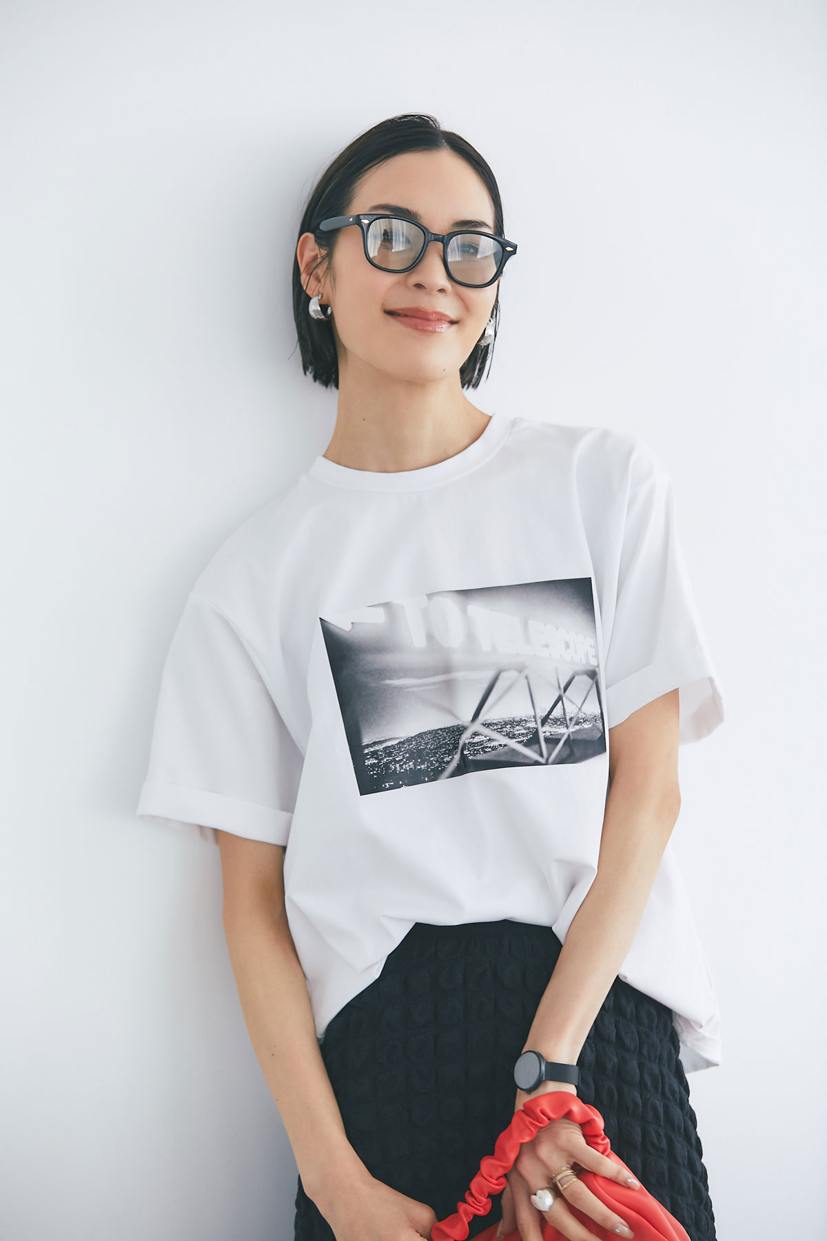 【小林有里さん着用】【石井亜美さん着用】モノクロフィルムプリントオーバーＴシャツ