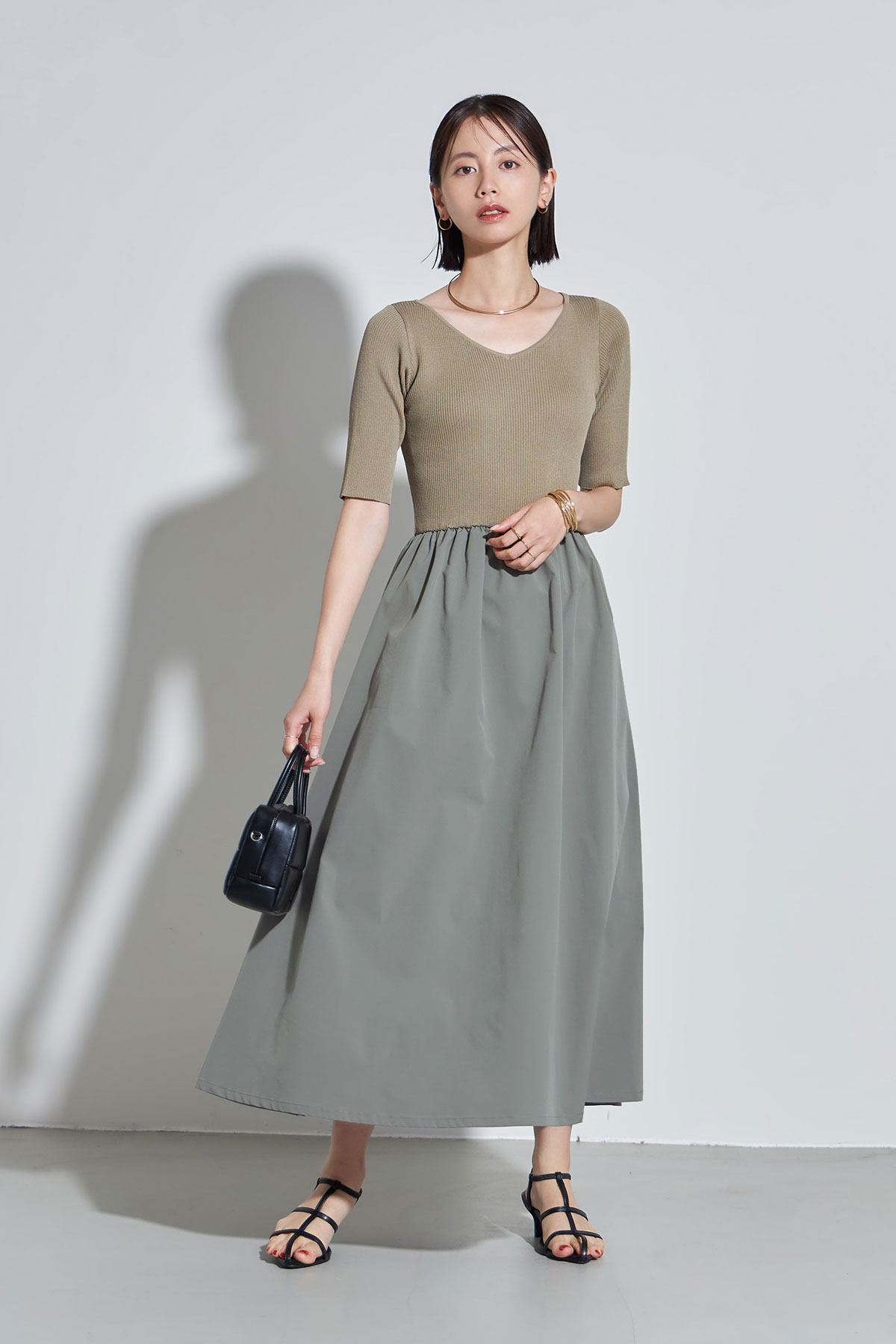 【LONG SELLER】前後2WAYシャリニットドッキングワンピース