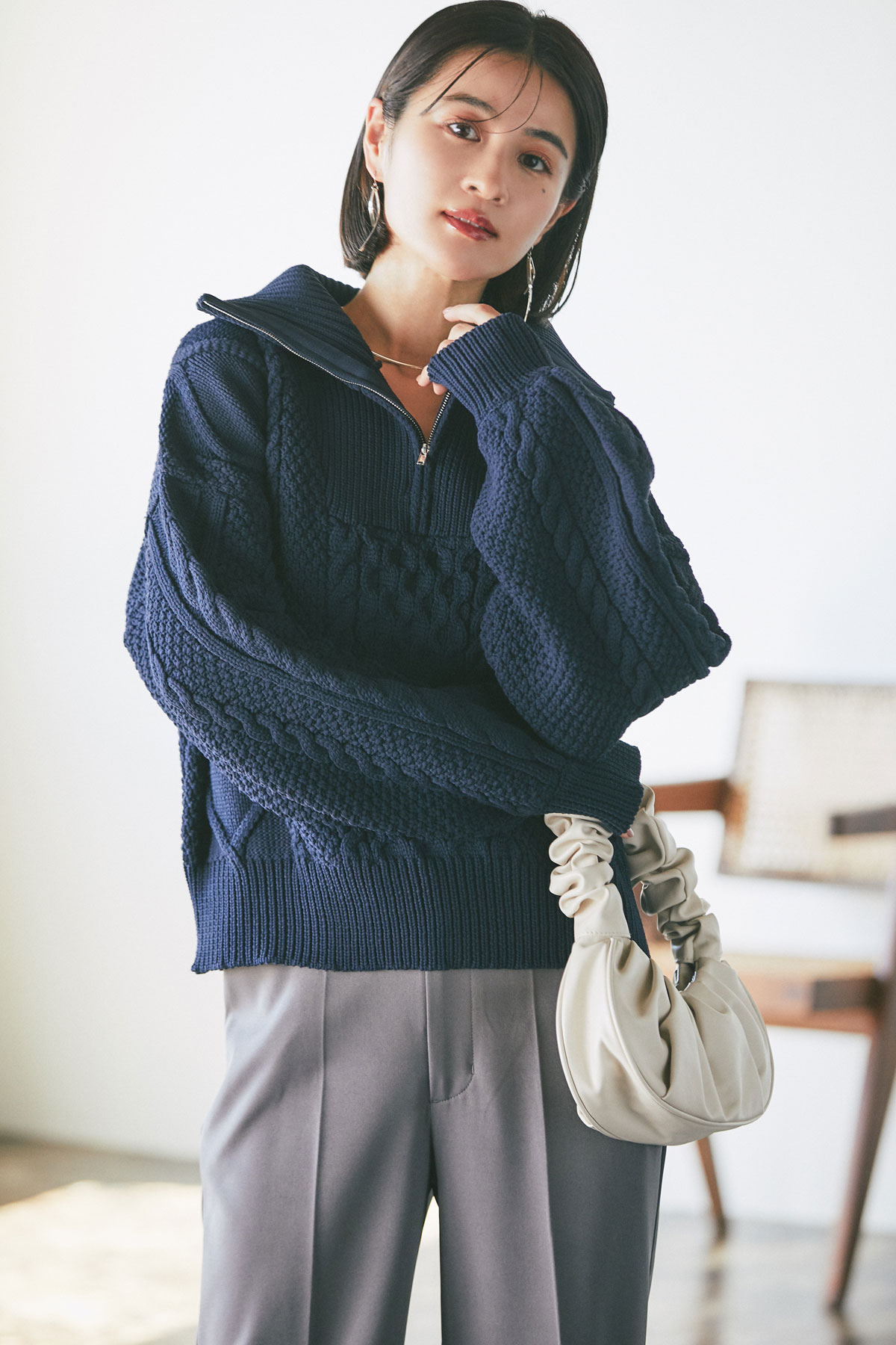 【中瀬古ゆきなさん着用】ハーフジップアラン柄ニット