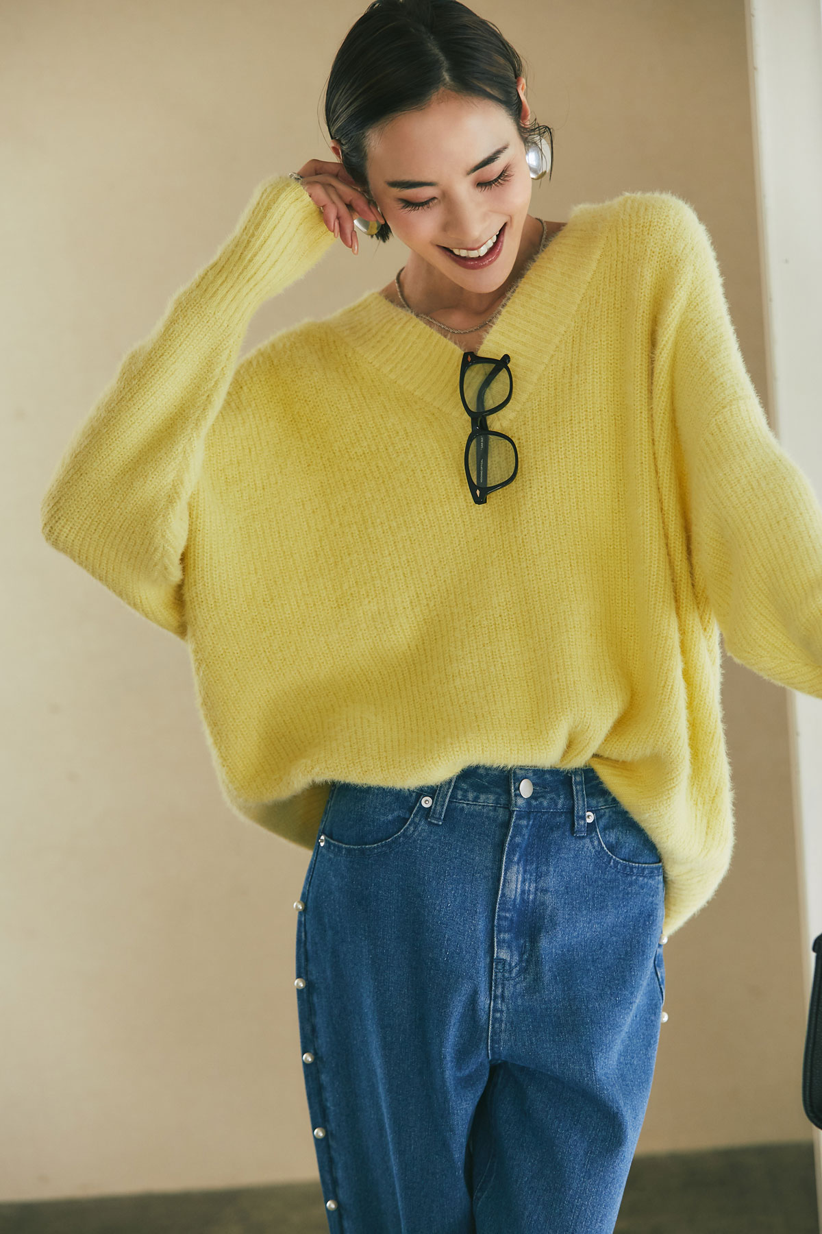 【SALE】シャギーVネックニットチュニック＊SALE品につき返品/交換/注文確定後の変更キャンセル不可＊