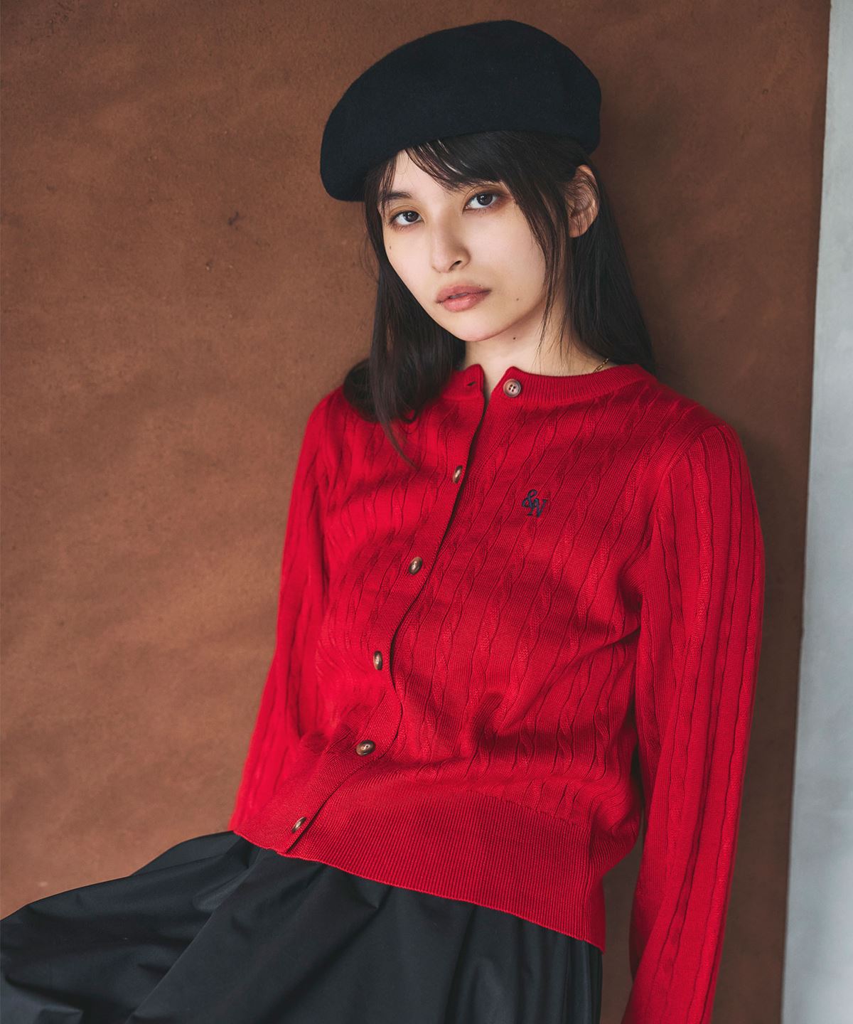 エンブロイダリーケーブルニットカーディガン