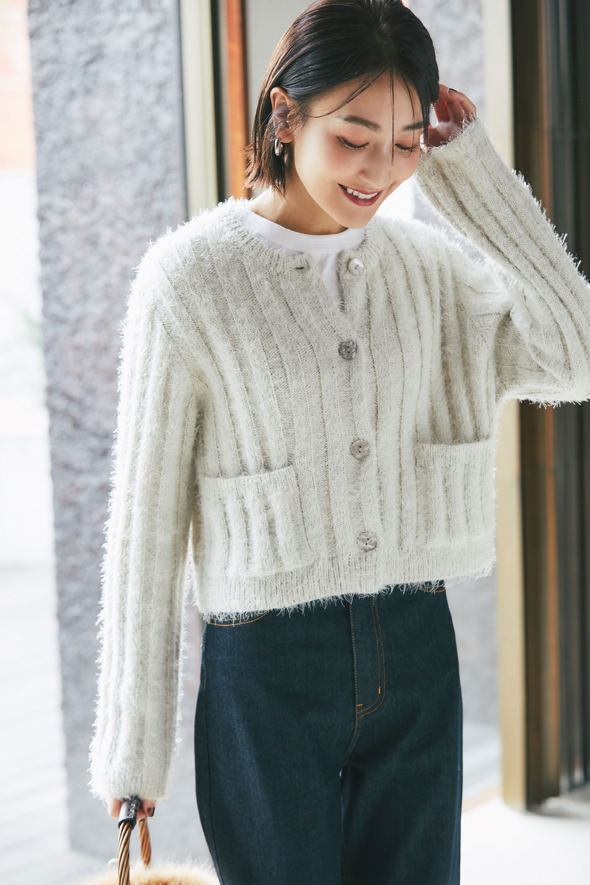 【SALE 拡大！】【金子麻貴さん着用】ラメシャギーリブカーディガン＊SALE品につき返品/交換/注文確定後の変更キャンセル不可＊
