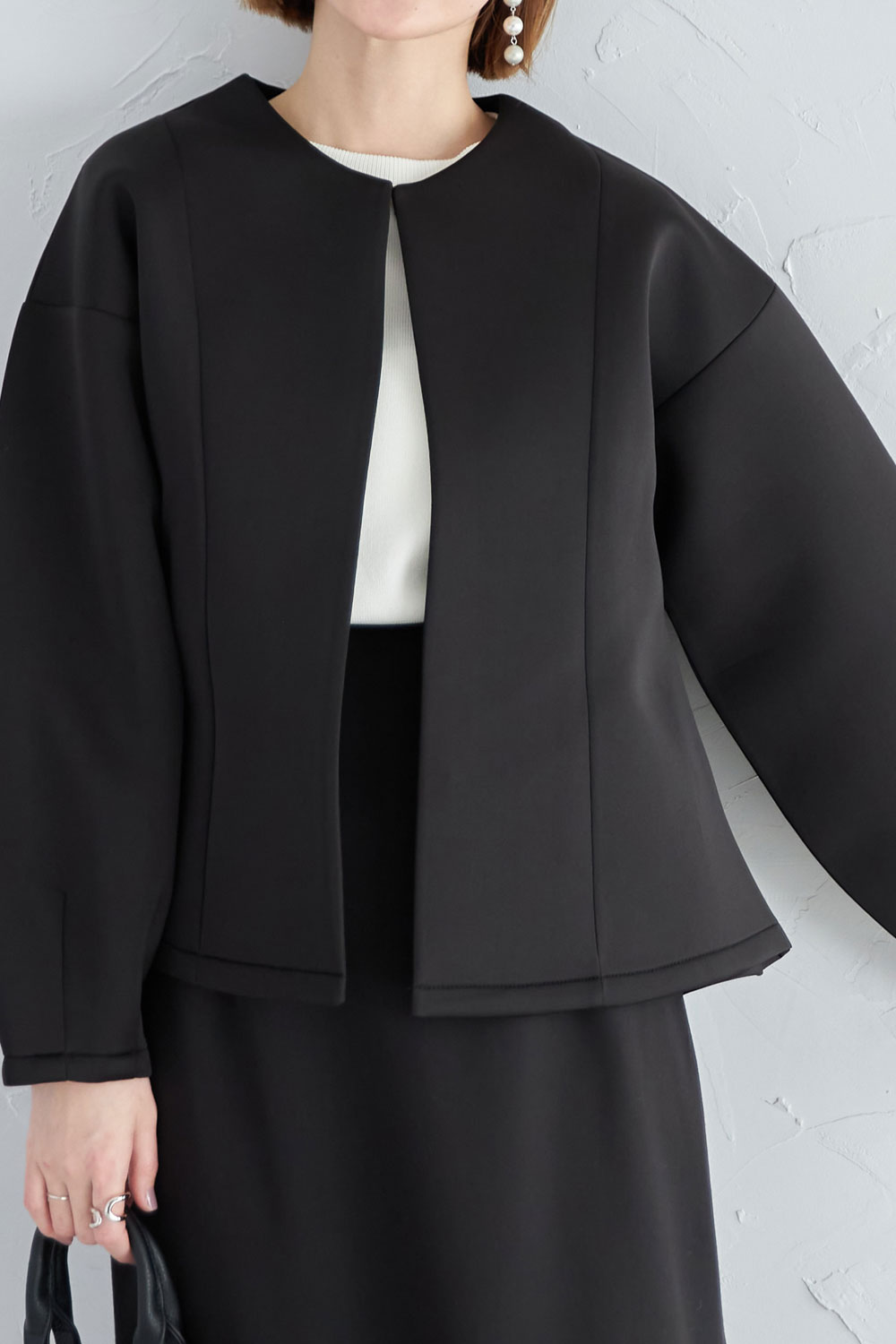 【SALE】【&.NOSTALGIA navy】ボンディングペプラムブルゾン＊SALE品につき返品/交換/注文確定後の変更キャンセル不可＊