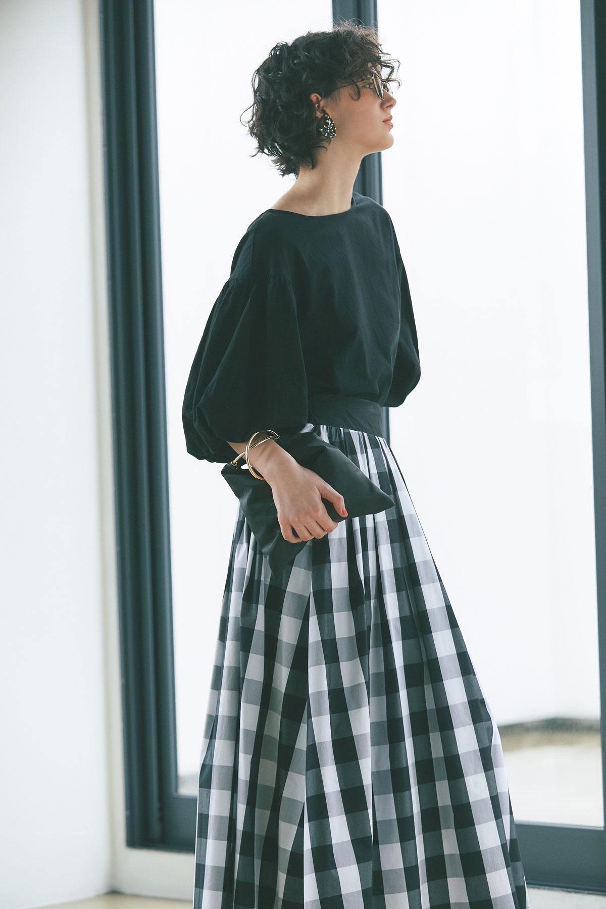 ブロックチェックタックフレアスカート