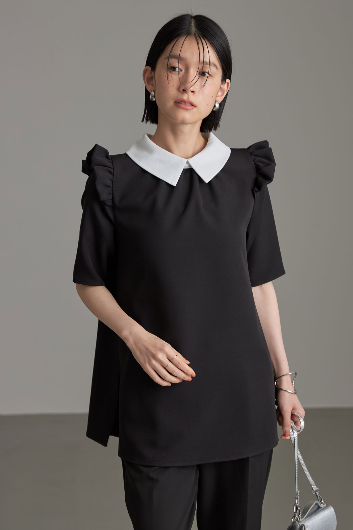 【SALE】配色カラーブラウス（ハーフスリーブ）＊SALE品につき返品/交換/注文確定後の変更キャンセル不可＊