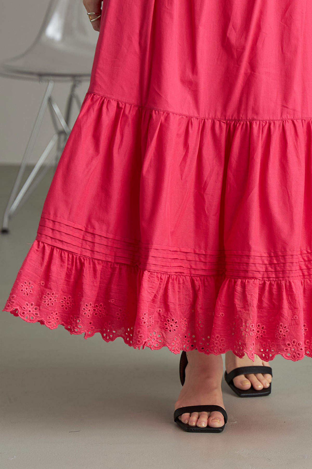 コットンレースギャザーフレアスカート