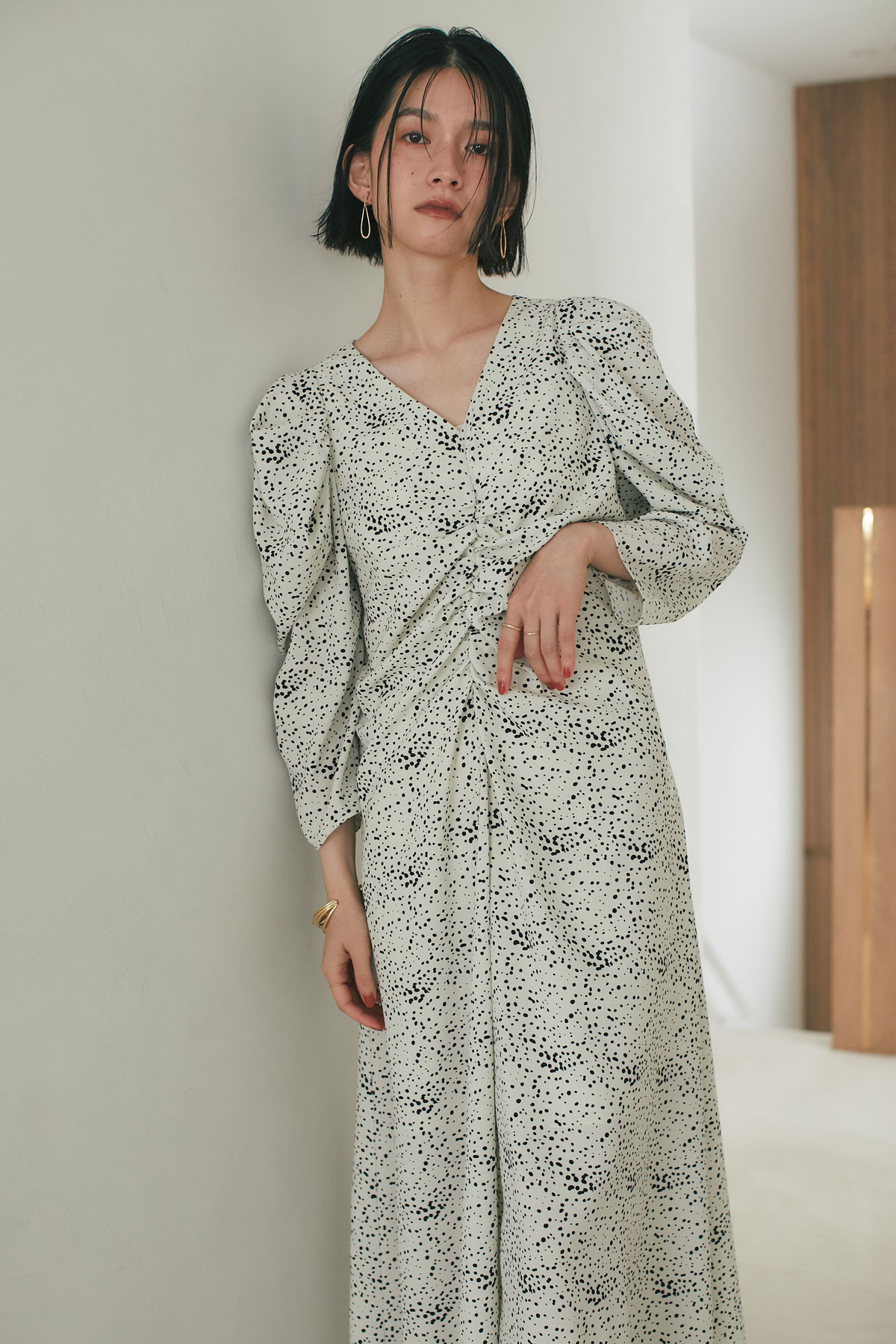 ダルメシアンフロントギャザーワンピース