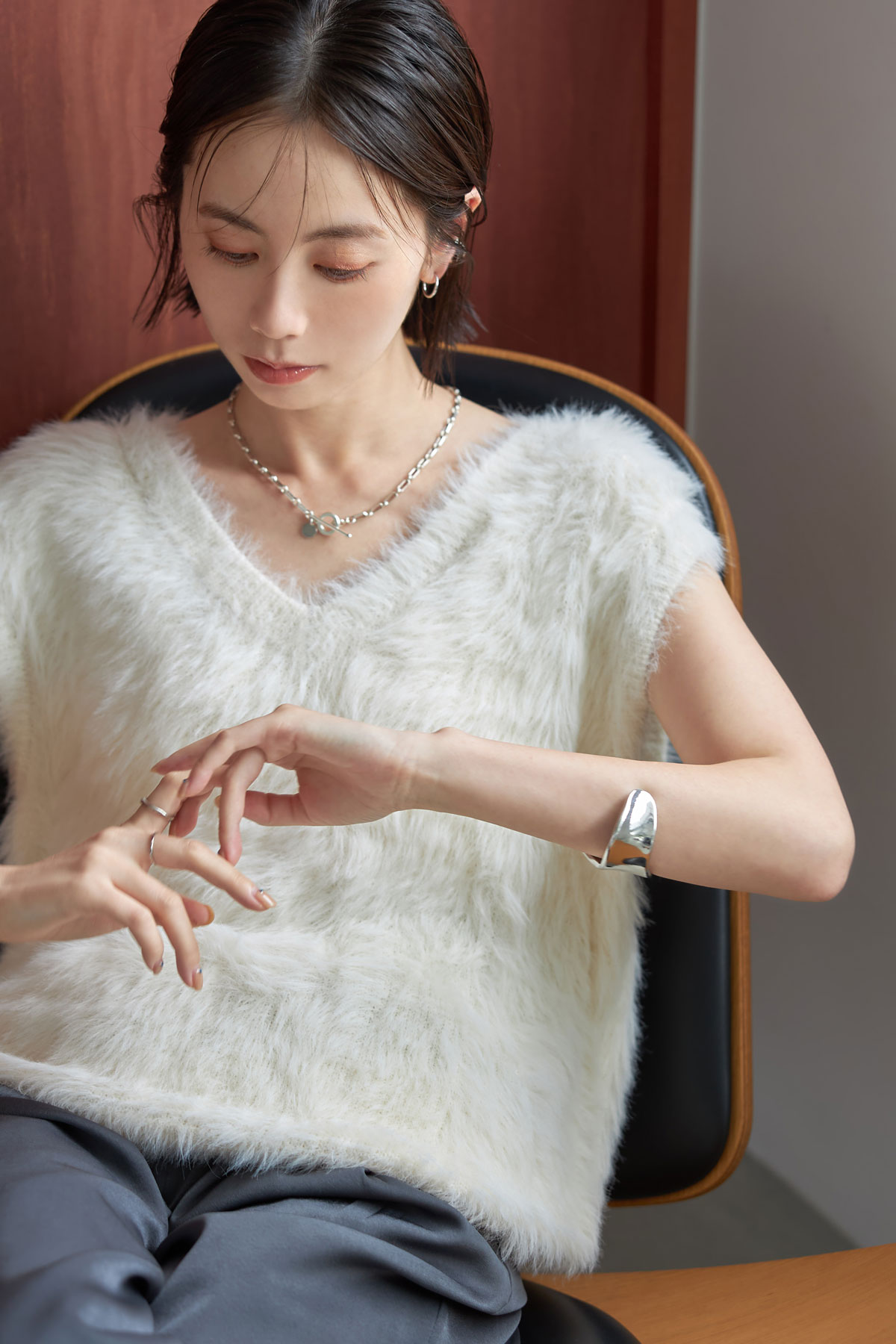 【SALE】【@m___yo__さんコラボ】ロングシャギーベスト＊SALE品につき返品/交換/注文確定後の変更キャンセル不可＊