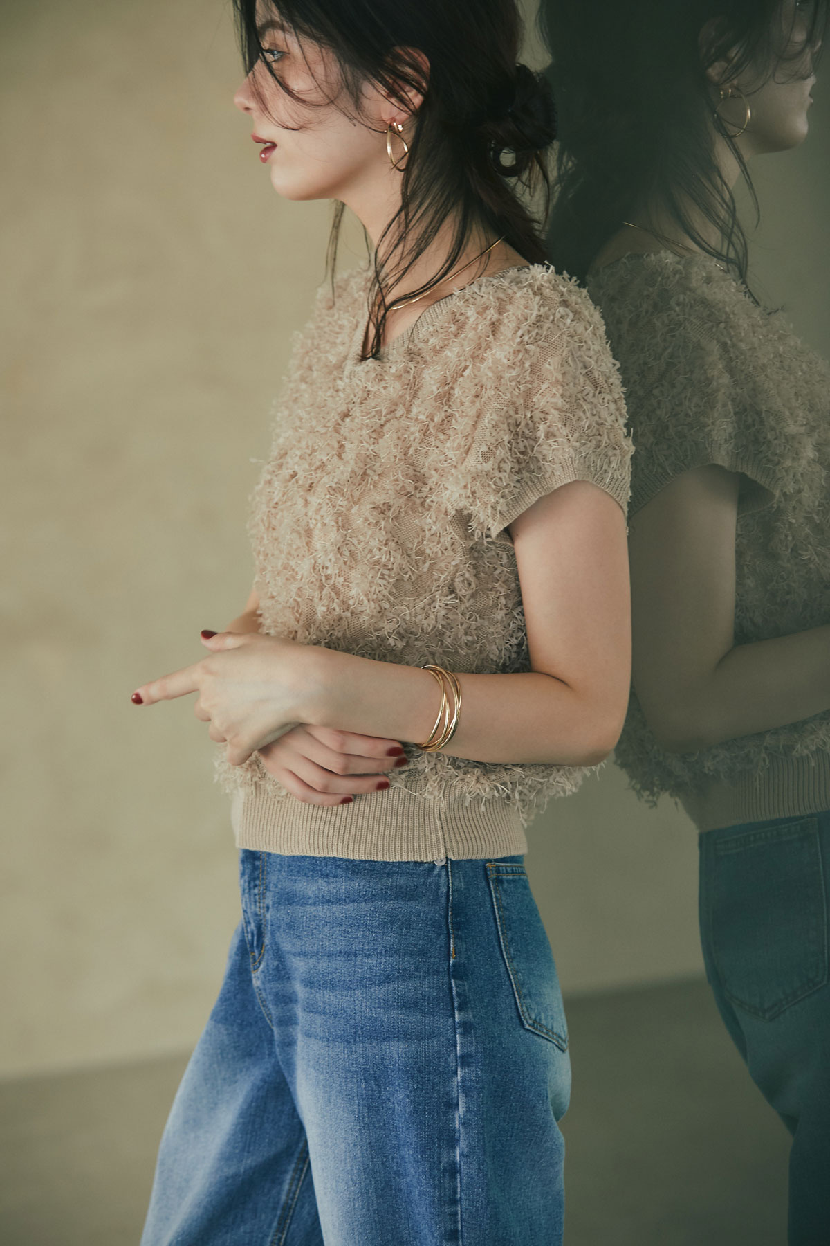 【3/15 SpringSALE】前後2WAYテープシャギーニットベスト＊SALE品につき返品/交換/注文確定後の変更キャンセル不可＊