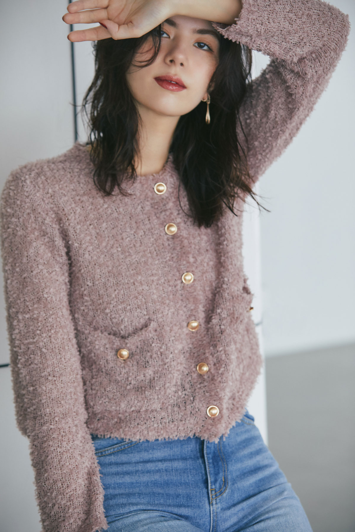 【SALE】テープシャギーニットカーディガン＊SALE品につき返品/交換/注文確定後の変更キャンセル不可＊