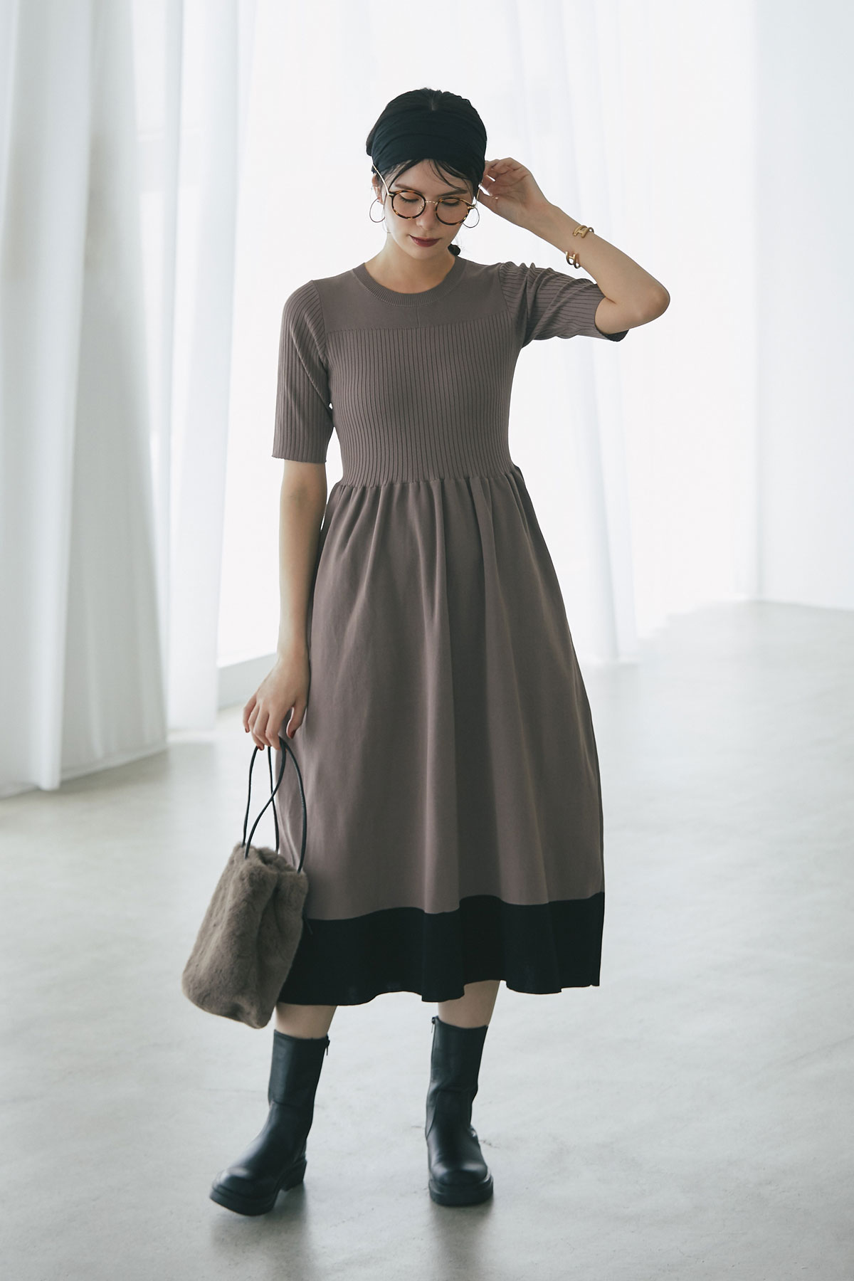 【SALE】ヘムバイカラーニットワンピース＊SALE品につき返品/交換/注文確定後の変更キャンセル不可＊