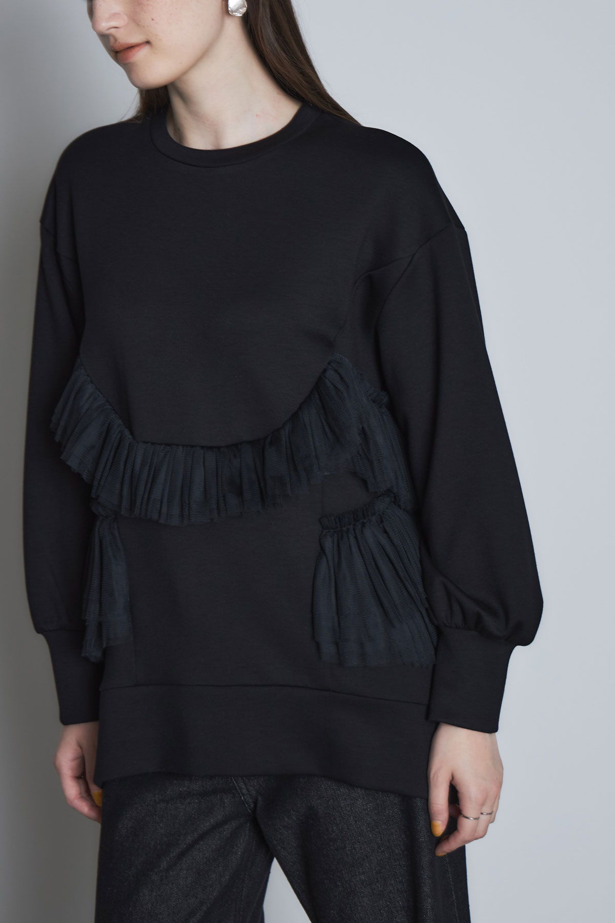 【3/15 SpringSALE】チュールフリルボンディングプルオーバー＊SALE品につき返品/交換/注文確定後の変更キャンセル不可＊