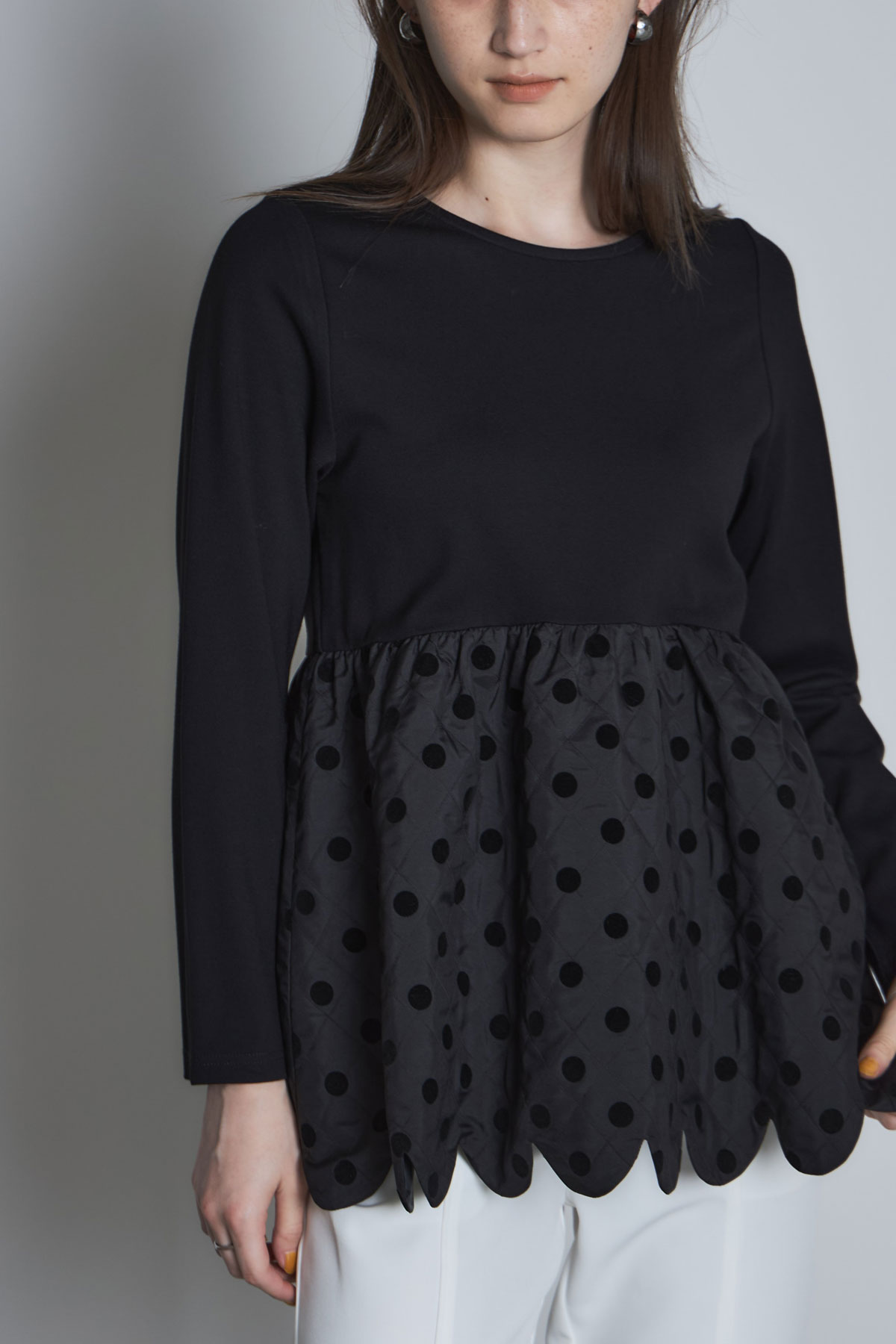 【SALE】キルティングフロッキードットペプラムトップス＊SALE品につき返品/交換/注文確定後の変更キャンセル不可＊