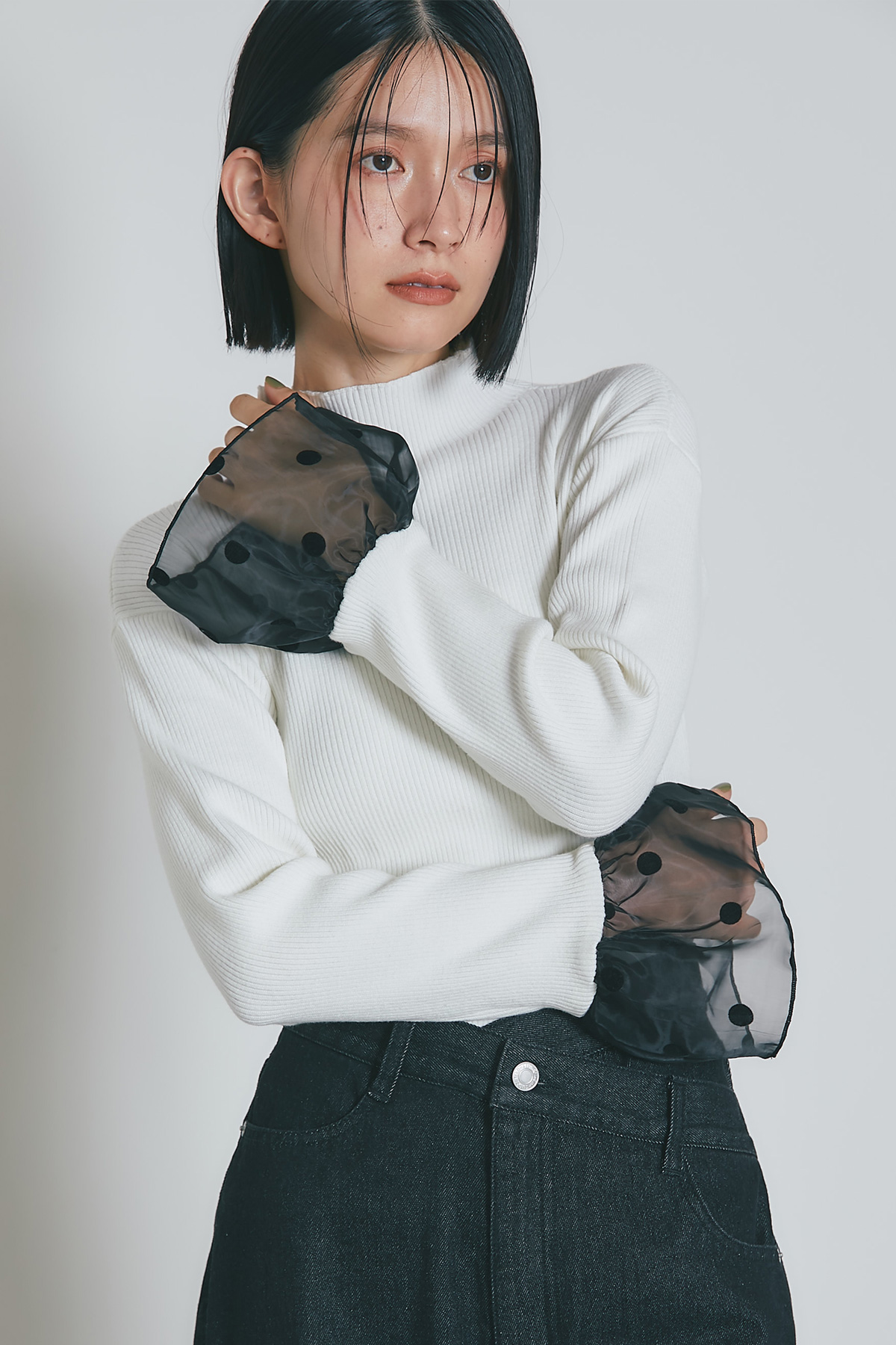 3月3日再販！フロッキードットフレアスリーブニットプルオーバー