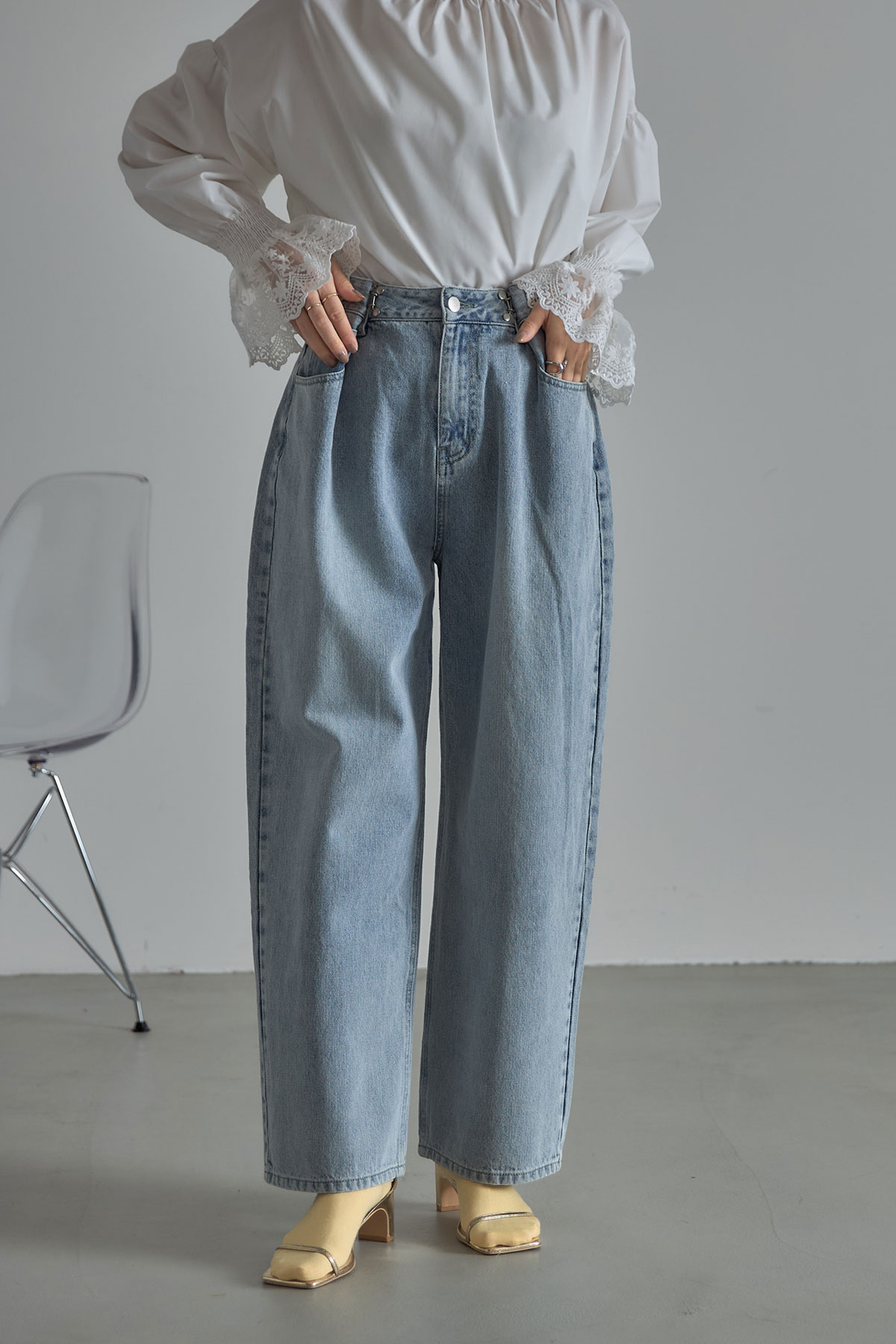 【SUMMER SALE】ウエストフックタックデニム＊SALE品につき返品/交換/注文確定後の変更キャンセル不可＊
