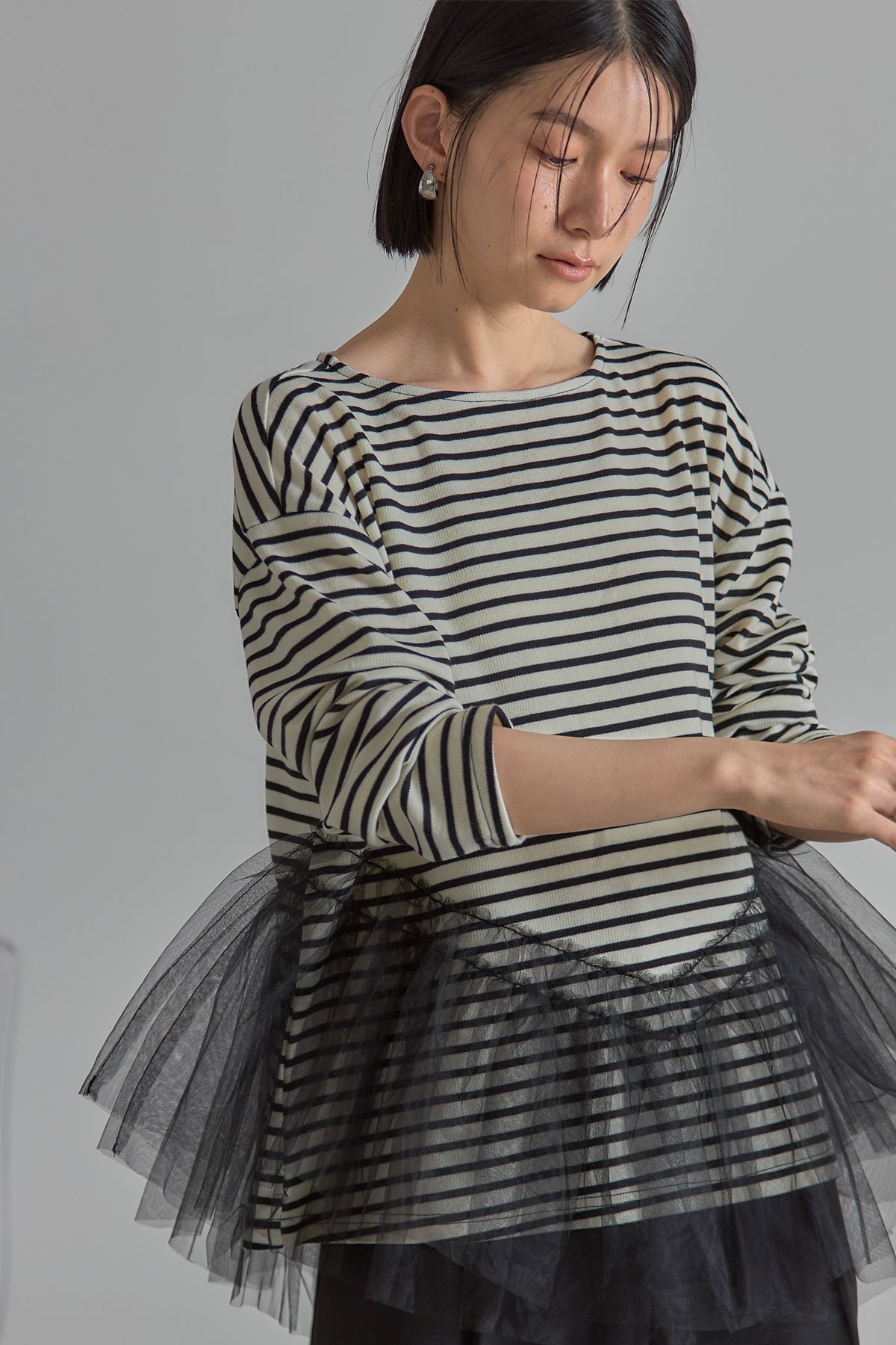 【3/15 SpringSALE】ボーダーチュールチュニックプルオーバー＊SALE品につき返品/交換/注文確定後の変更キャンセル不可＊