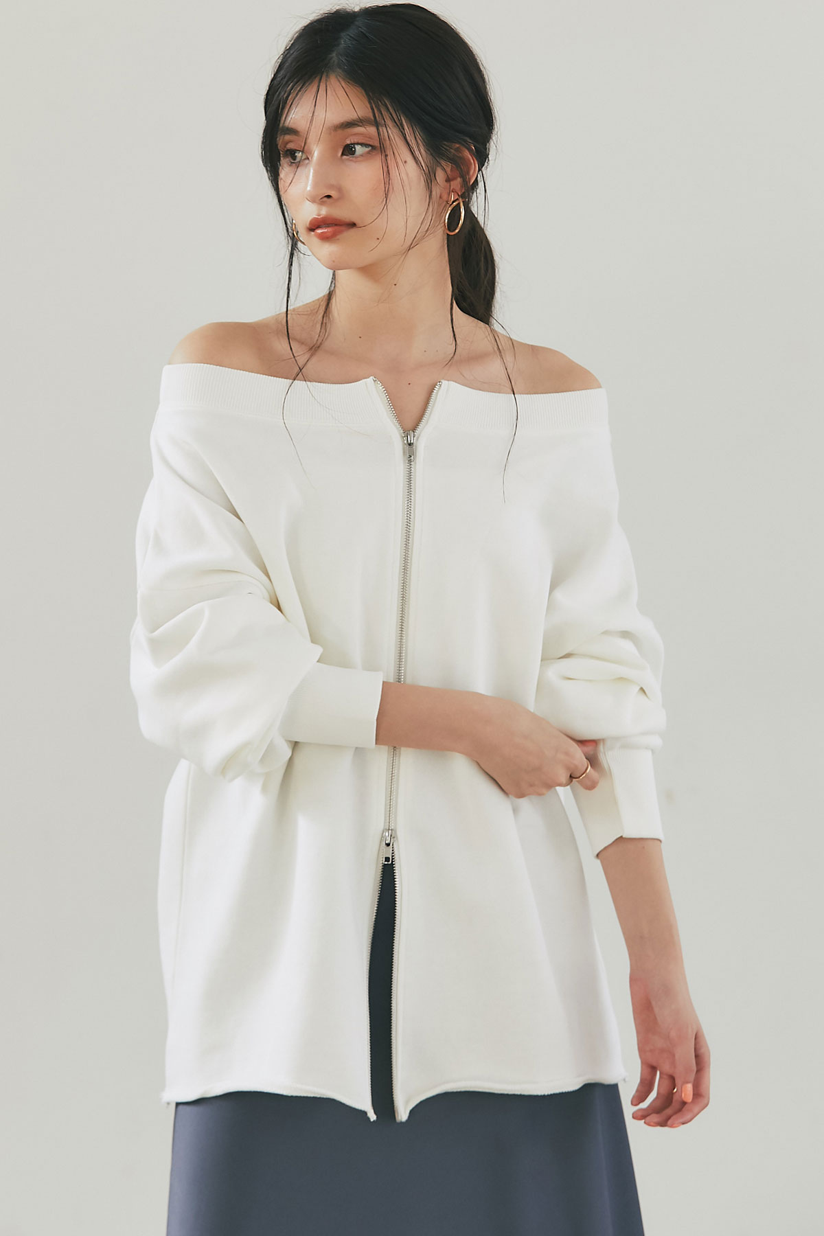 【2025 Summer SALE！】オフショルジッププルオーバー＊SALE品につき返品/交換/注文確定後の変更キャンセル不可＊