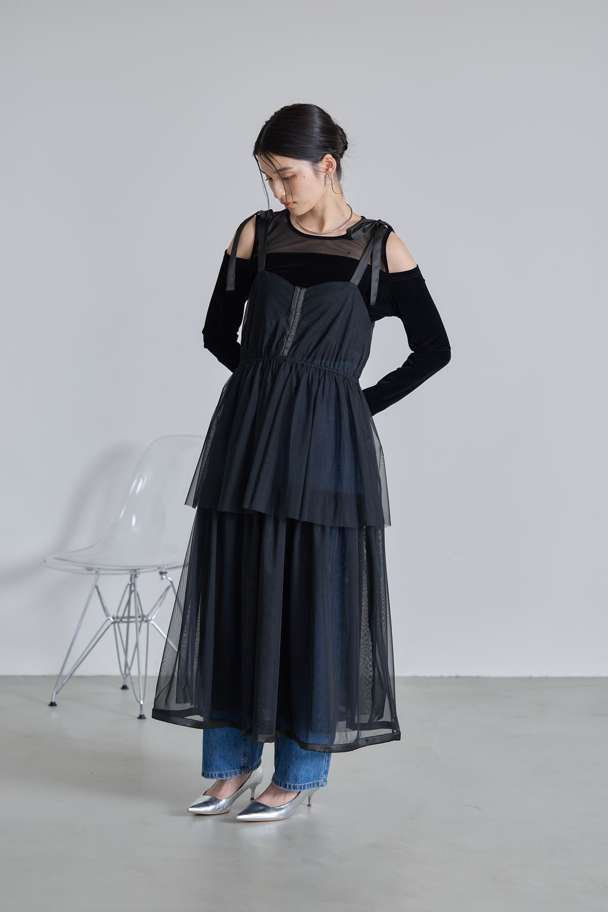 チュールレイヤードキャミワンピース＊SALE品につき返品/交換/注文確定後の変更キャンセル不可＊