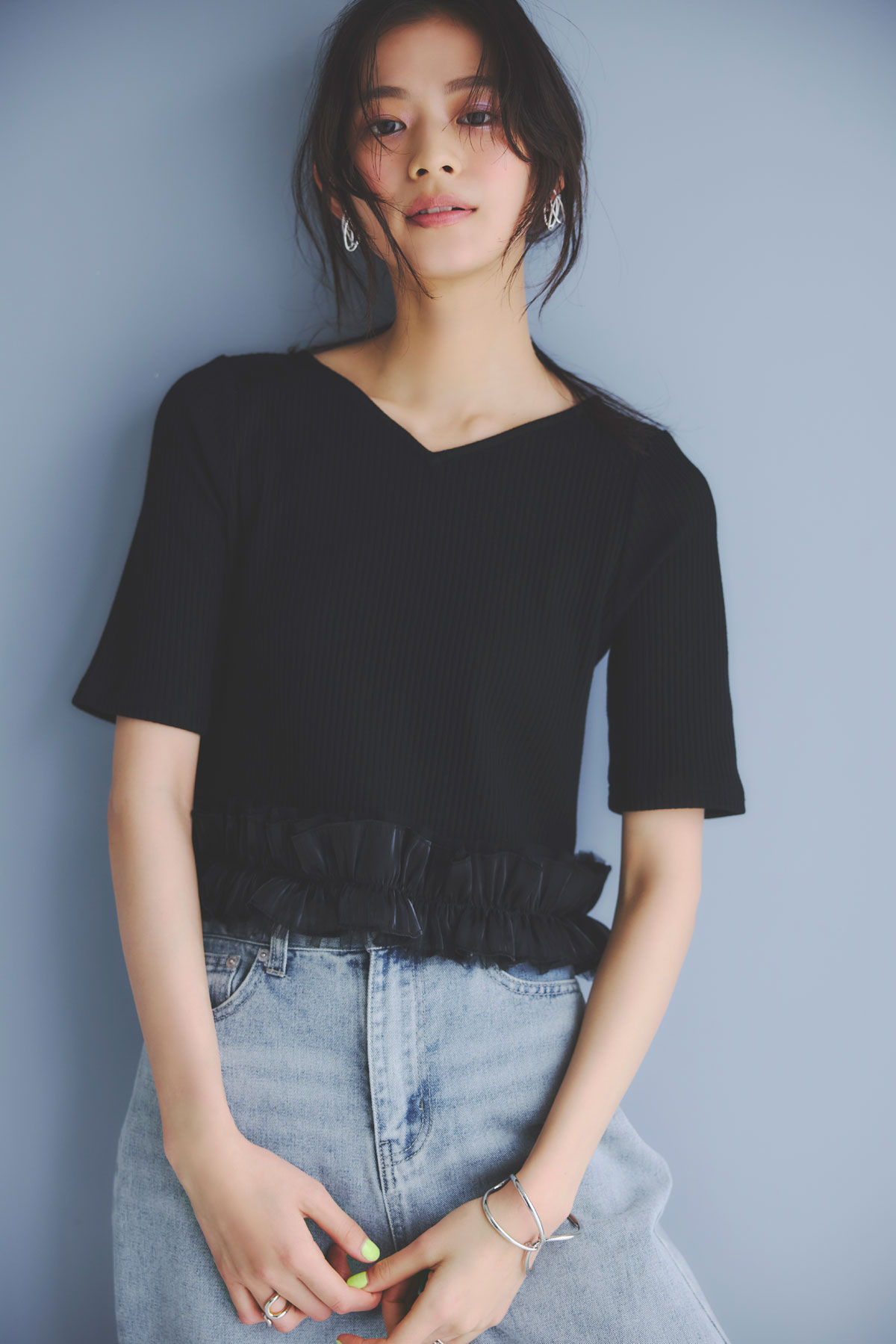 【松木育未さん着用】フリルリブカットソー