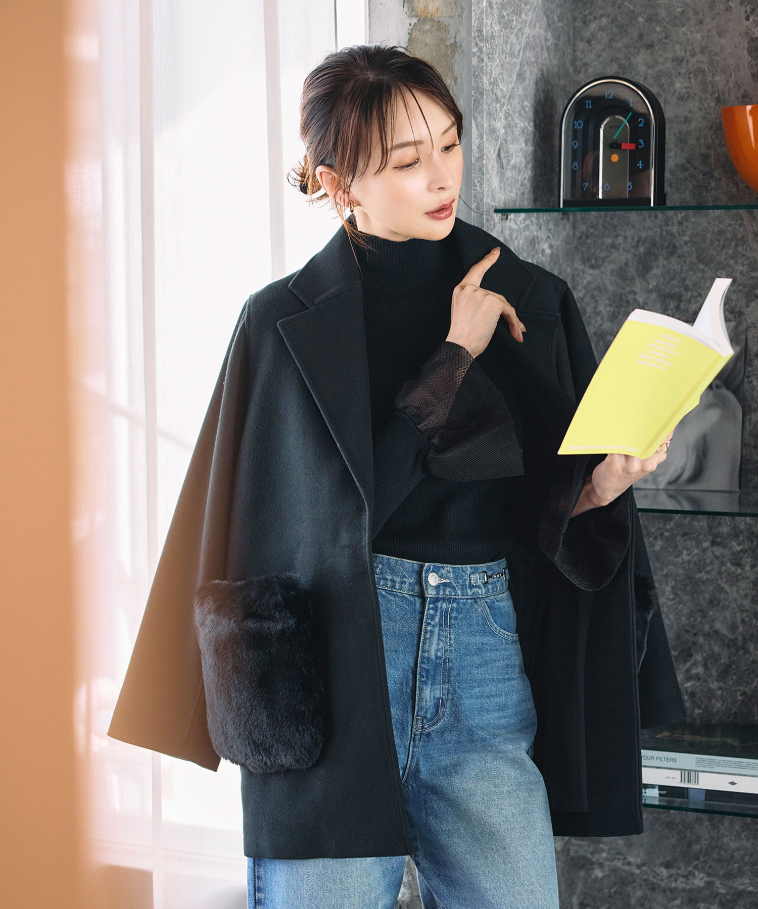 【舞川あいくさん着用】ウールライクポケットファーガウンコート