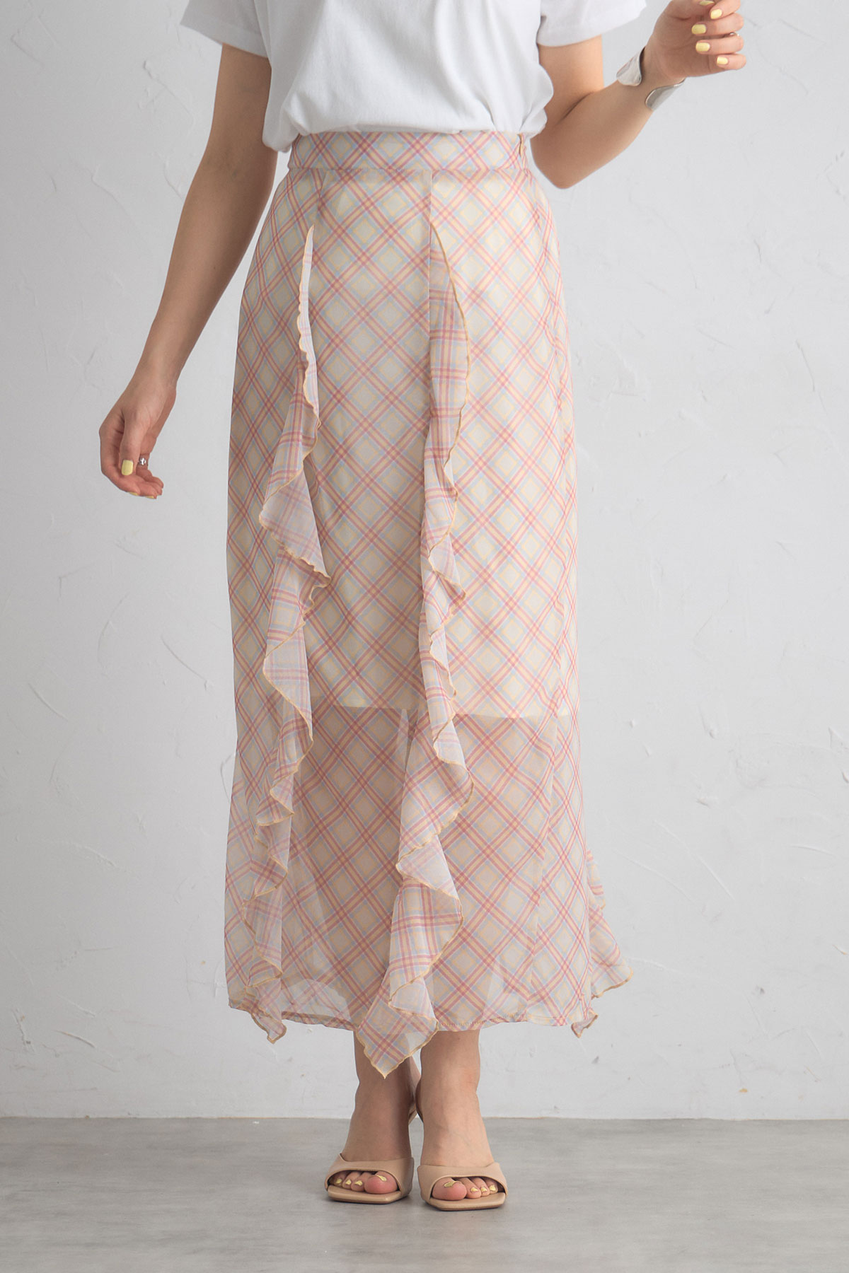 【8/27　0:00　セール拡大！】シアーチェックラッフルスカート＊SALE品につき返品/交換/注文確定後の変更キャンセル不可＊