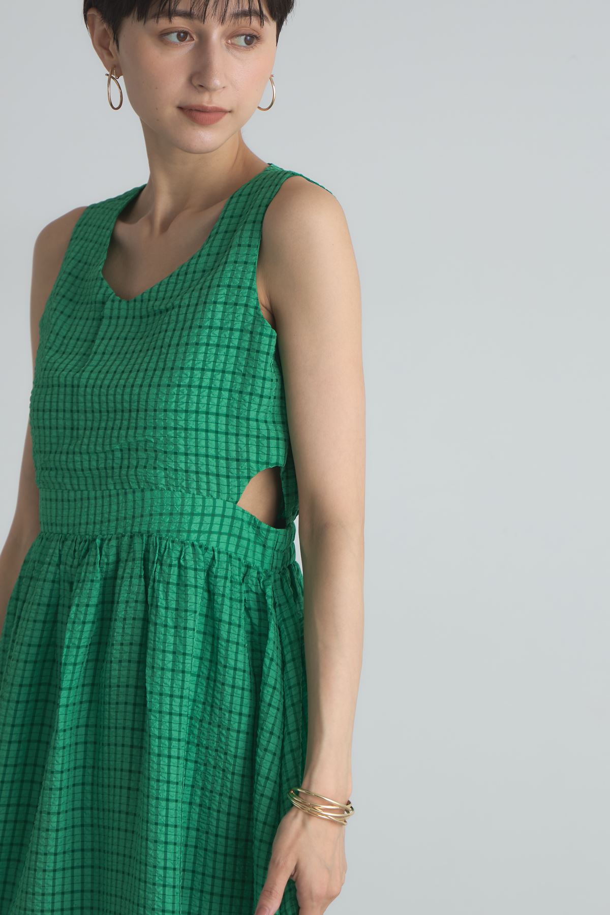 【8/27　0:00　セール拡大！】サッカーチェックサイドカットワンピース＊SALE品につき返品/交換/注文確定後の変更キャンセル不可＊