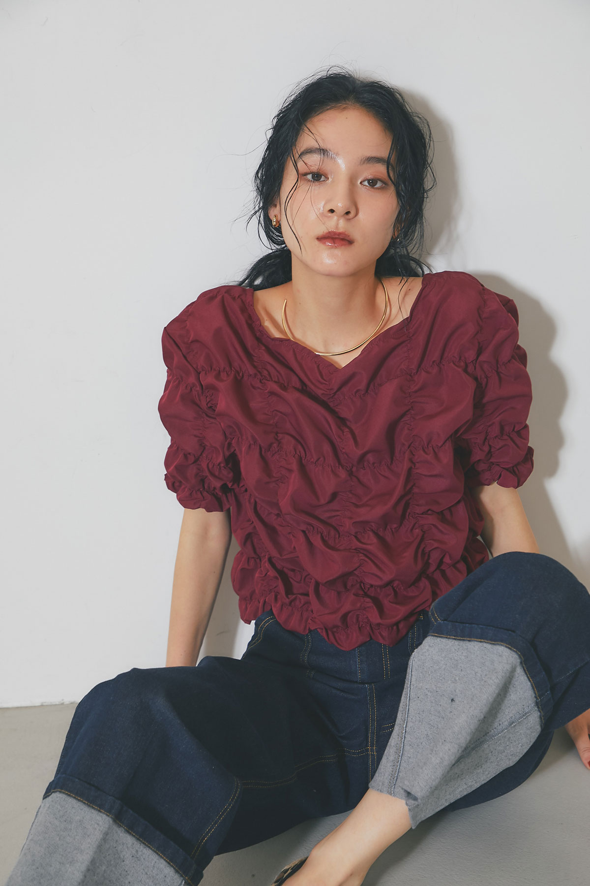 【FINAL SALE】ポップコーンシャーリングバックデザイントップス＊SALE品につき返品/交換/注文確定後の変更キャンセル不可＊