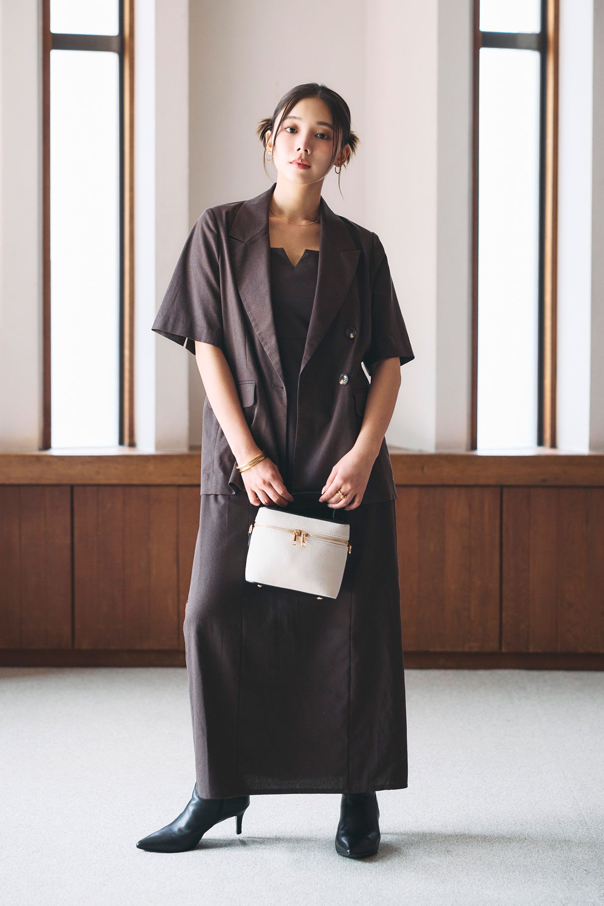 10月5日WEB限定再販！【稲垣莉生さん着用】リネン美シルエットキャミワンピース※10-198060とセットアップで着用可能