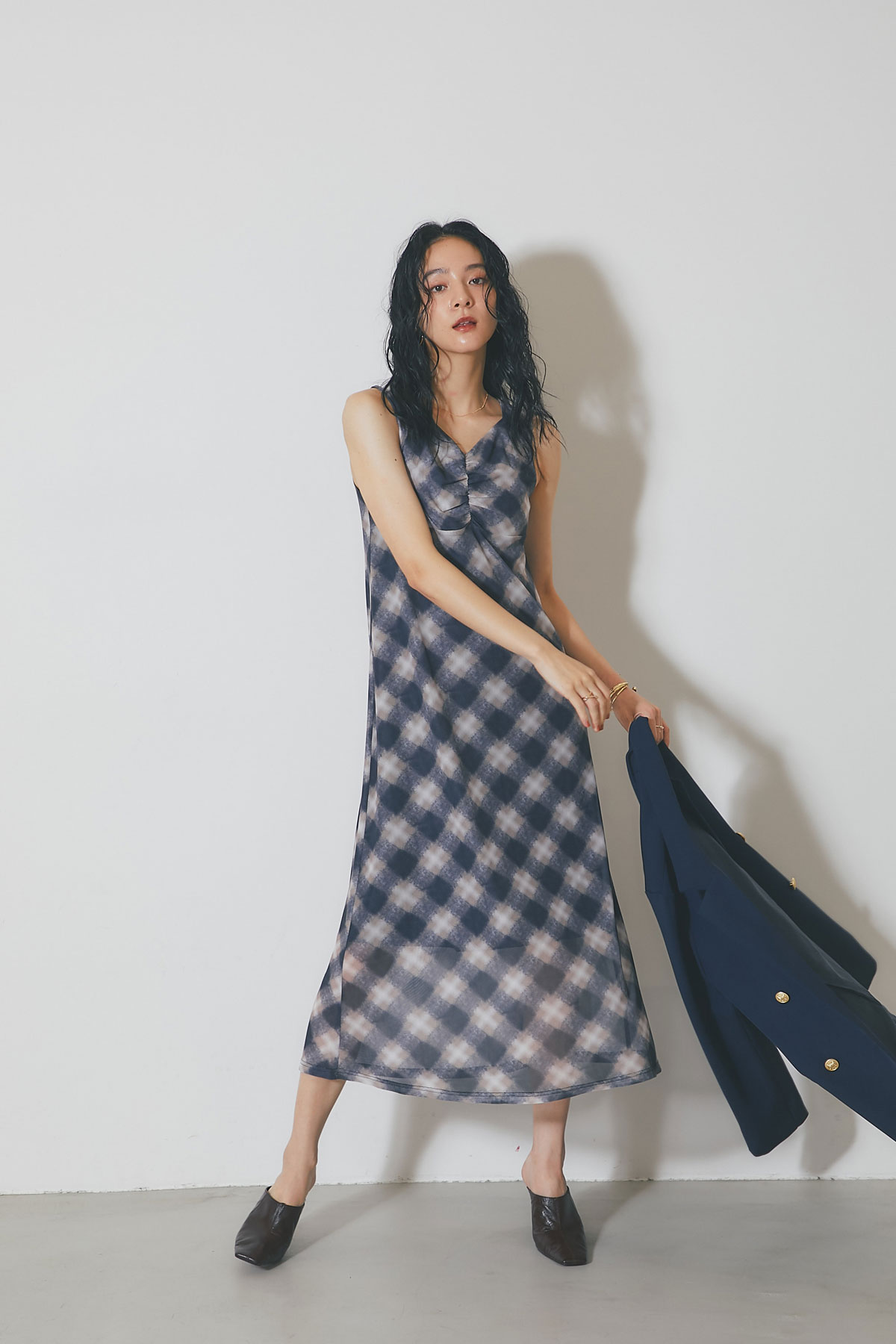 フロントギャザーチェックワンピース