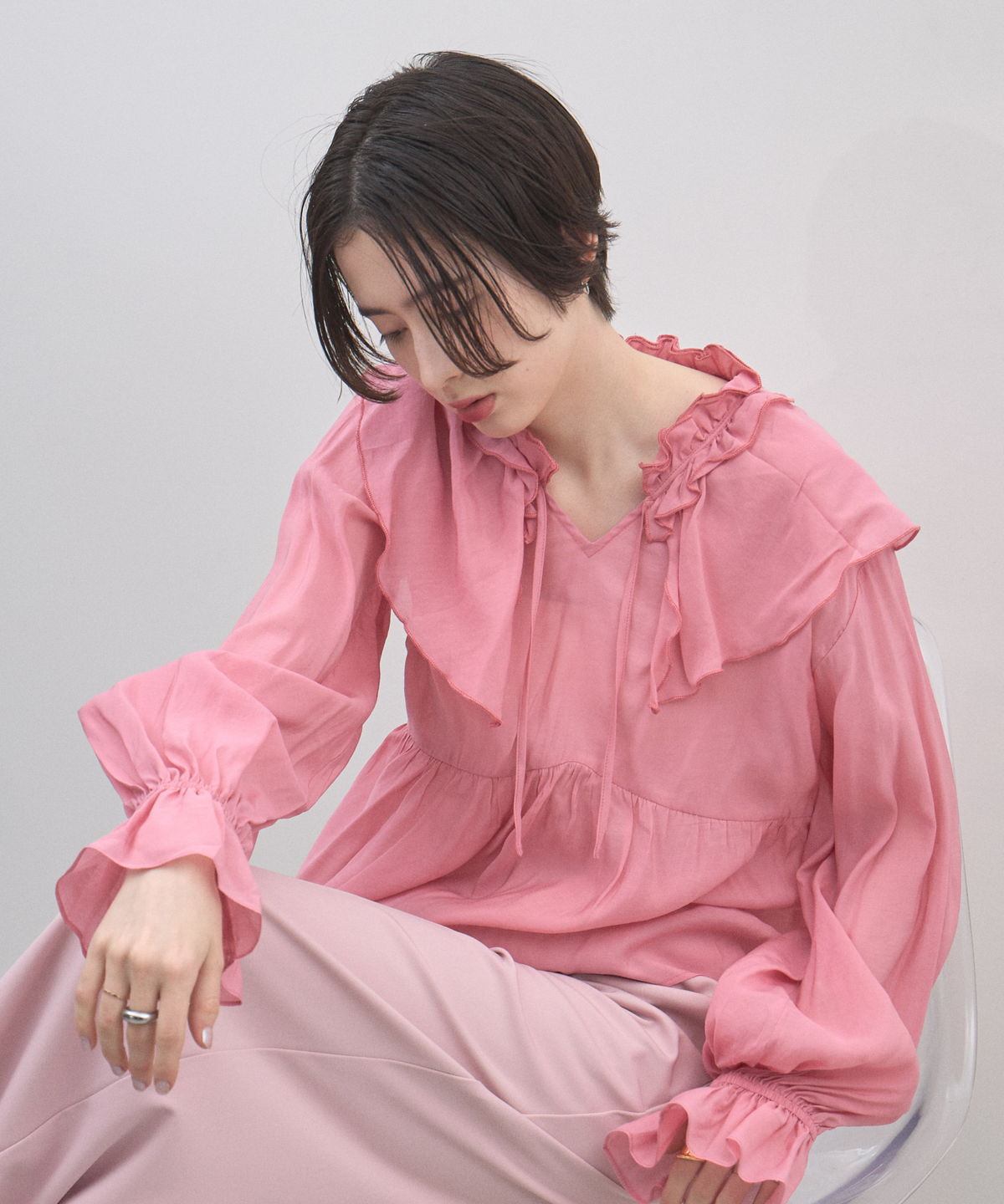 【ルクア企画】シアーダブルカラーブラウス※店舗販売はルクア店のみになります