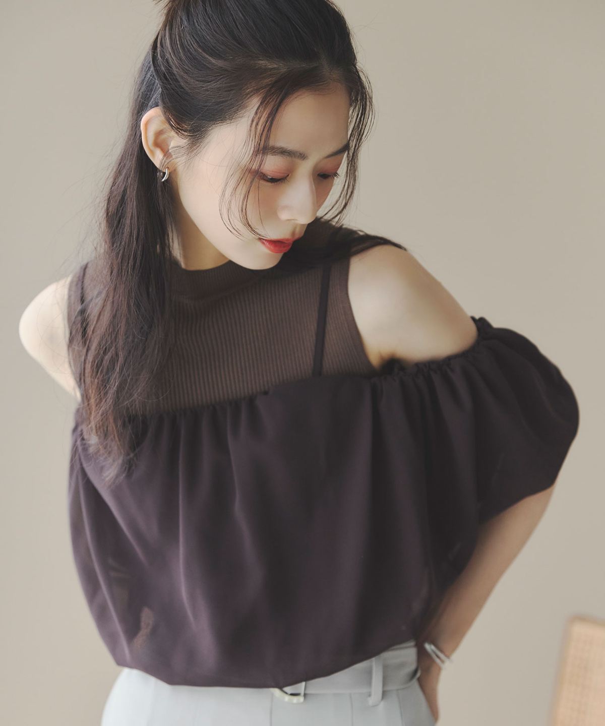 バルーンレイヤードニットトップス