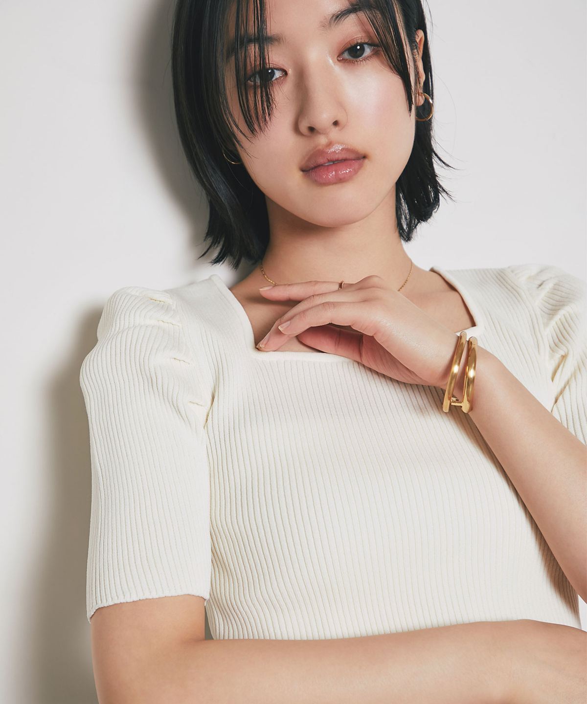 スクエアネックニットトップス