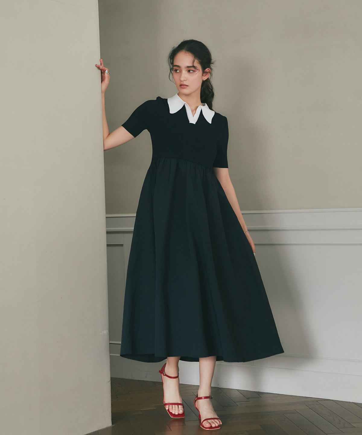 ニットポロドッキングワンピース