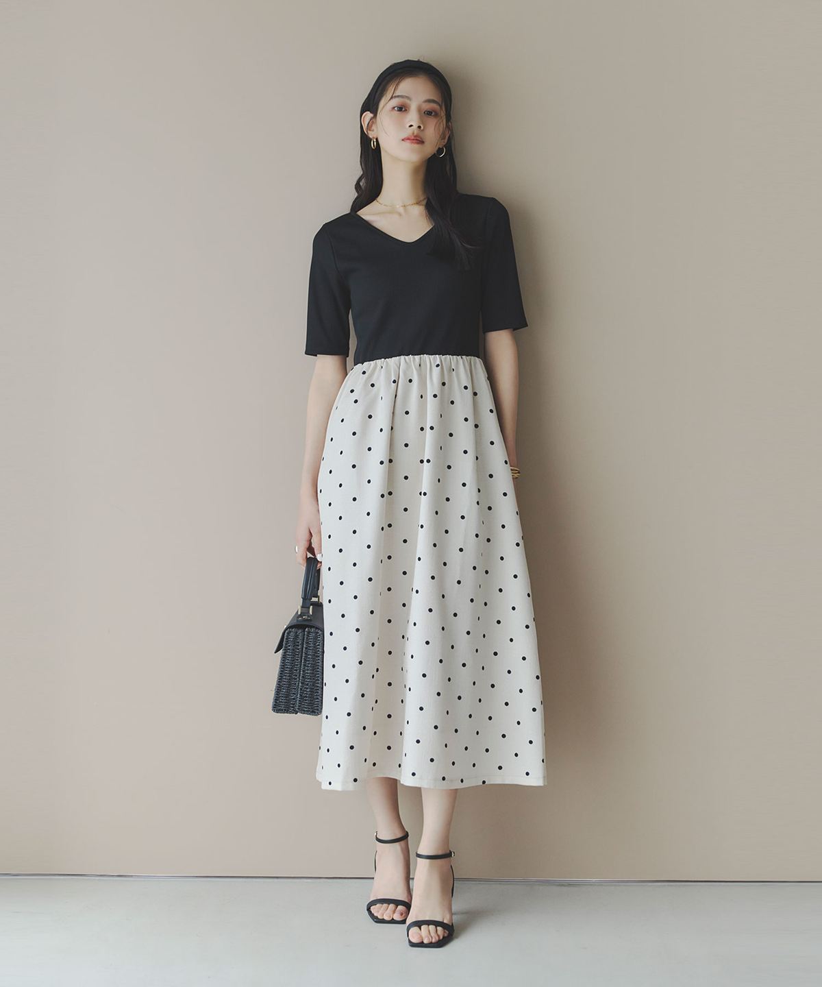 リブカット×ドットドッキングワンピース