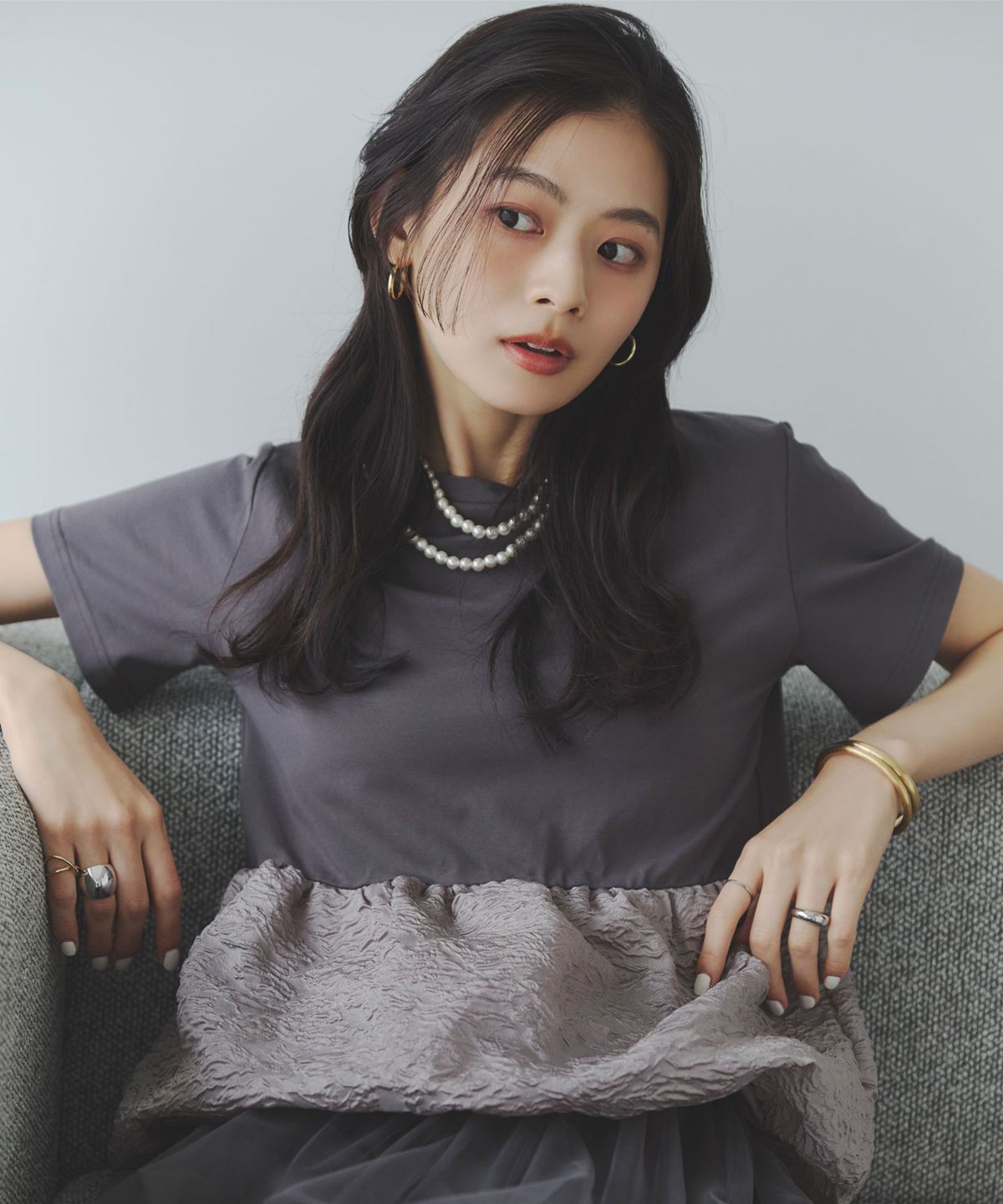 シアージャカードバルーンヘムTシャツ