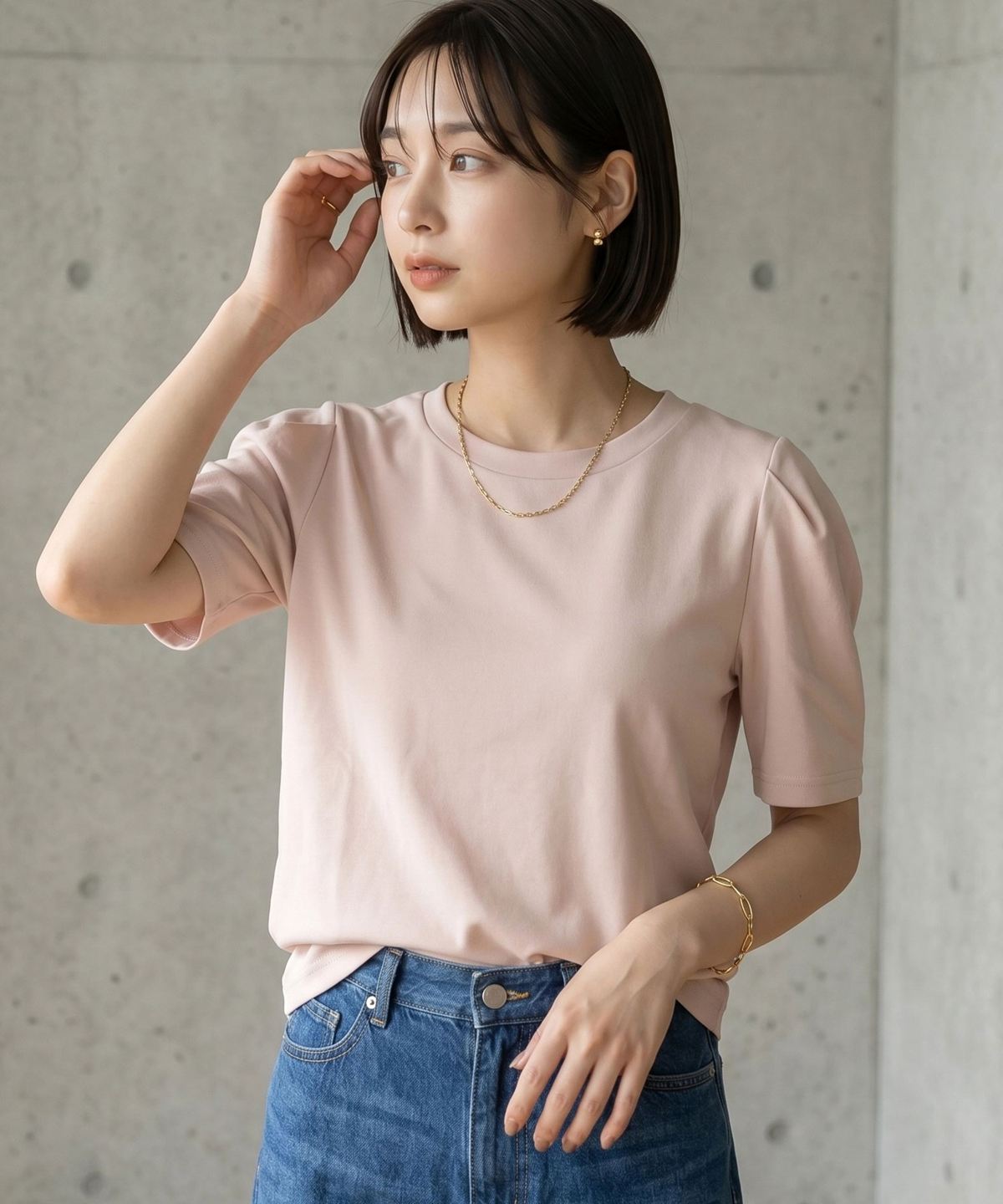 【接触冷感・汗染み防止・UVカット】袖タックTシャツ
