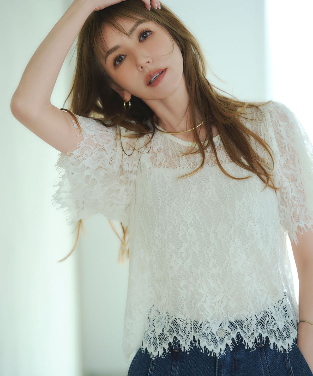 【美香さん着用】  スカラップレーストップス