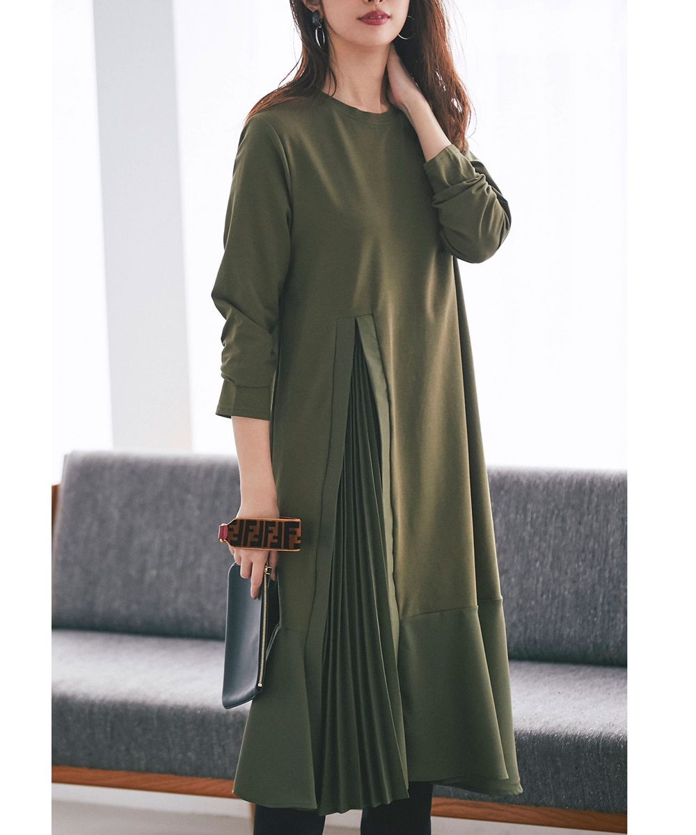 プリーツ異素材切替ワンピース《2020 Winter new collection》