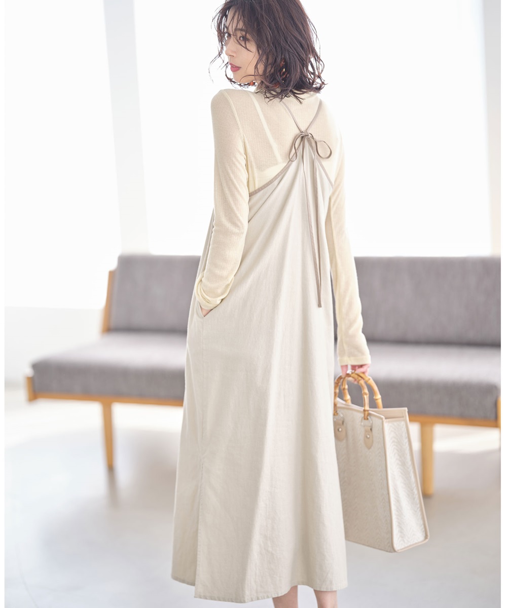 《early summer》麻レーヨンキャンバスキャミワンピース《一部店舗のみ入荷》