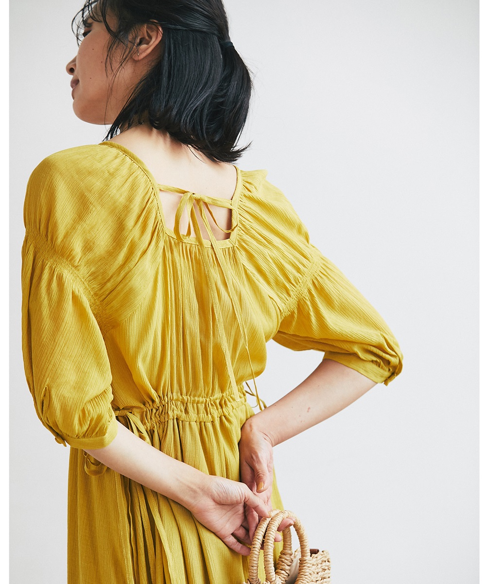 スクエアーネックウェストサイドリボンワンピース※一部店舗のみ入荷