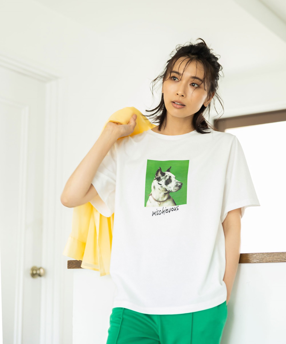 ドッグプリント半袖Tシャツ　