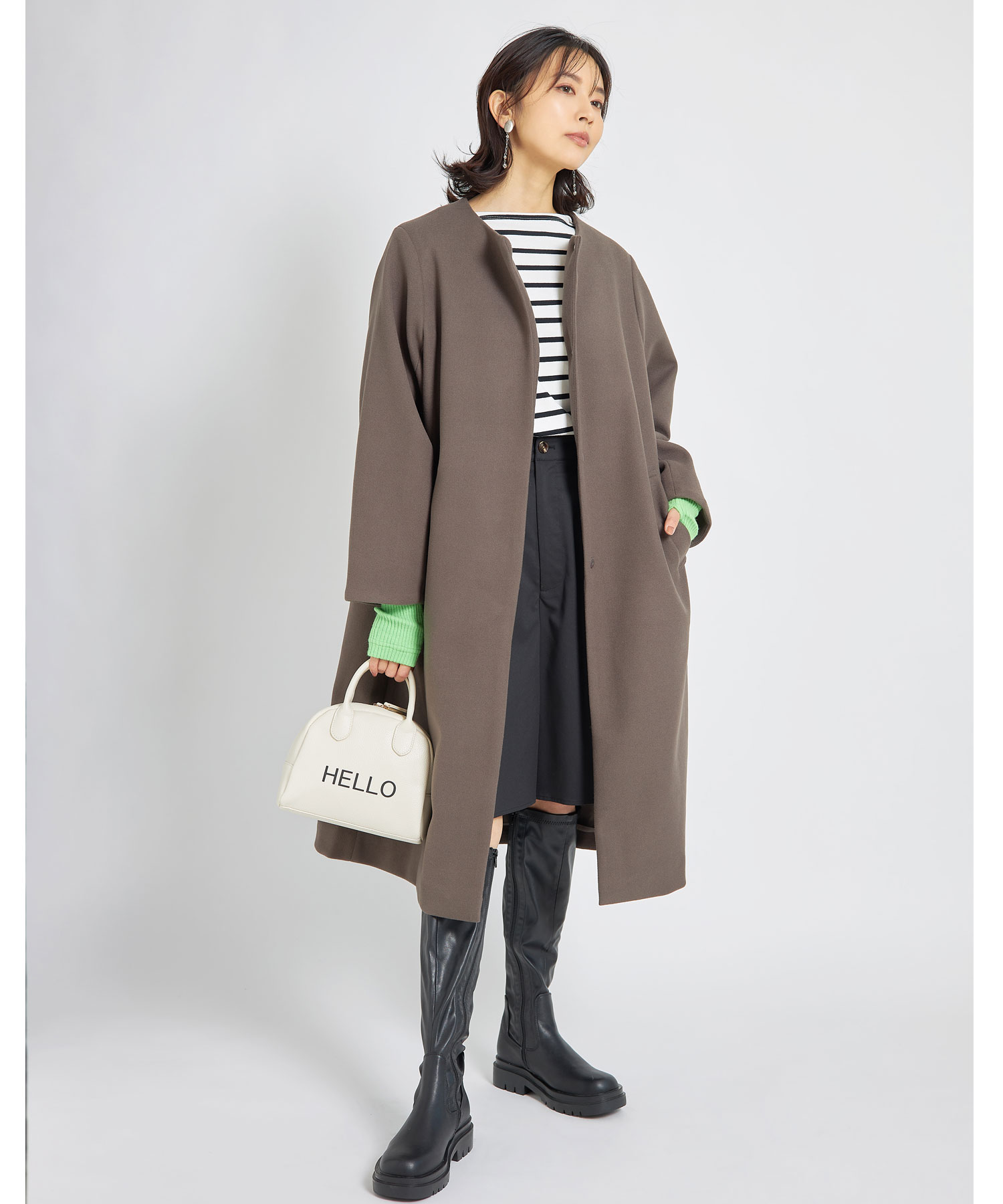 先染めボーダー長袖ワイドシルエットトップス