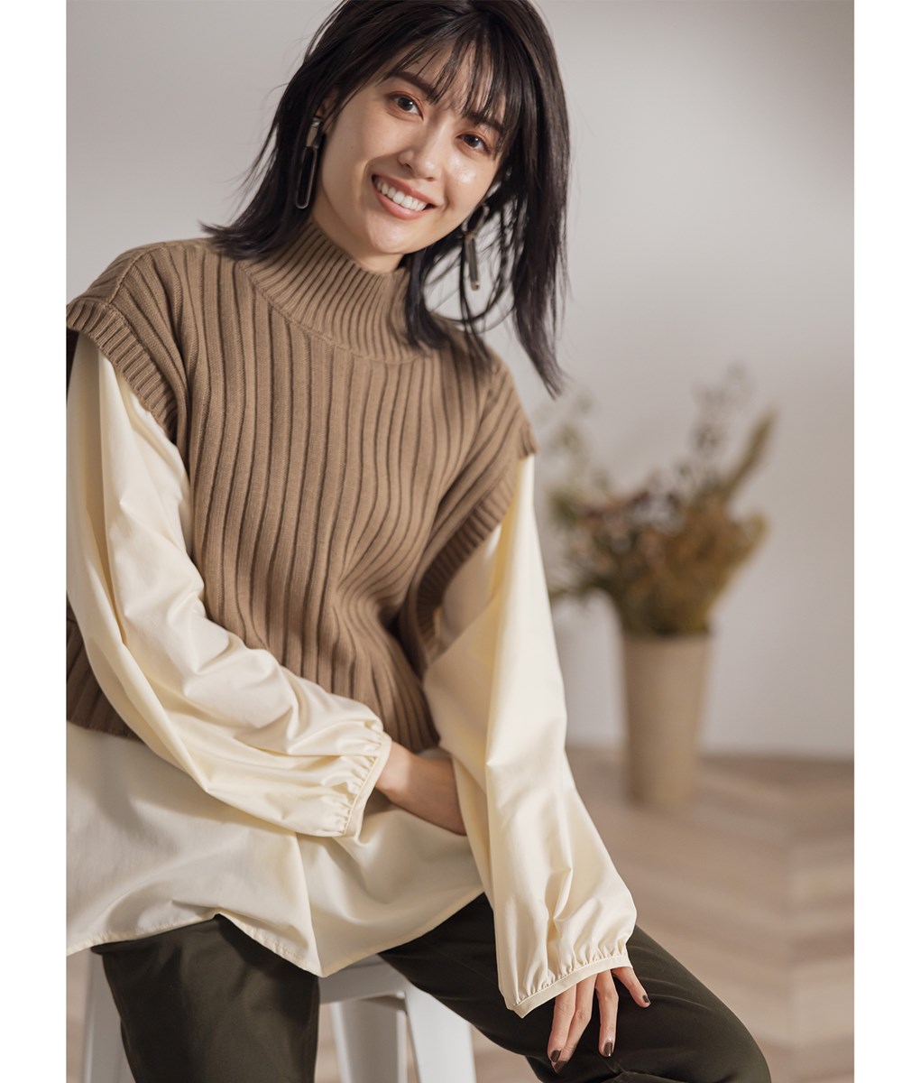 ワイドリブ編みハイネックショートTOPS※一部店舗のみ入荷