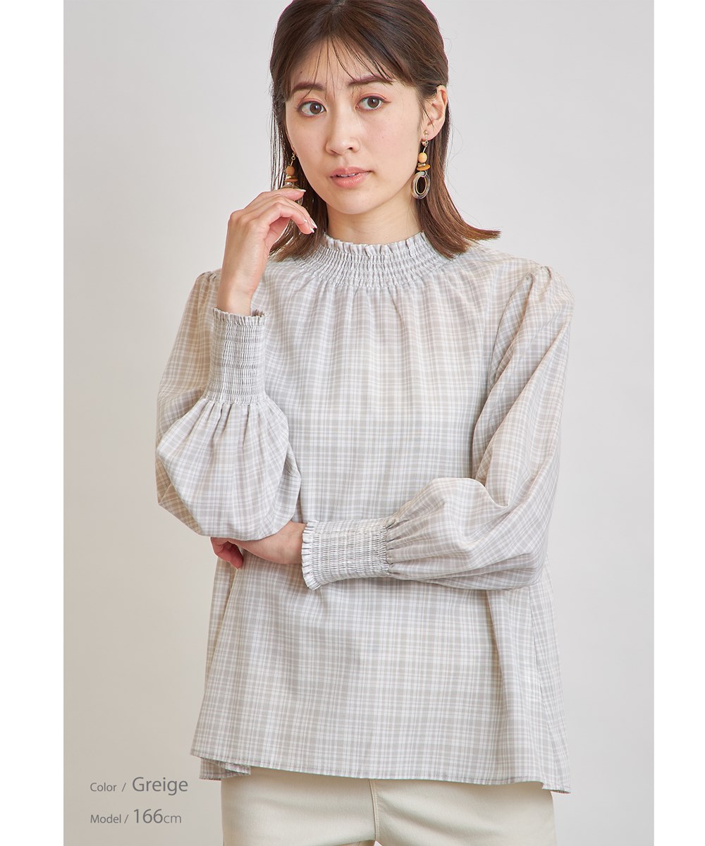 ハイネックシャーリングチェックブラウス※一部店舗のみ入荷