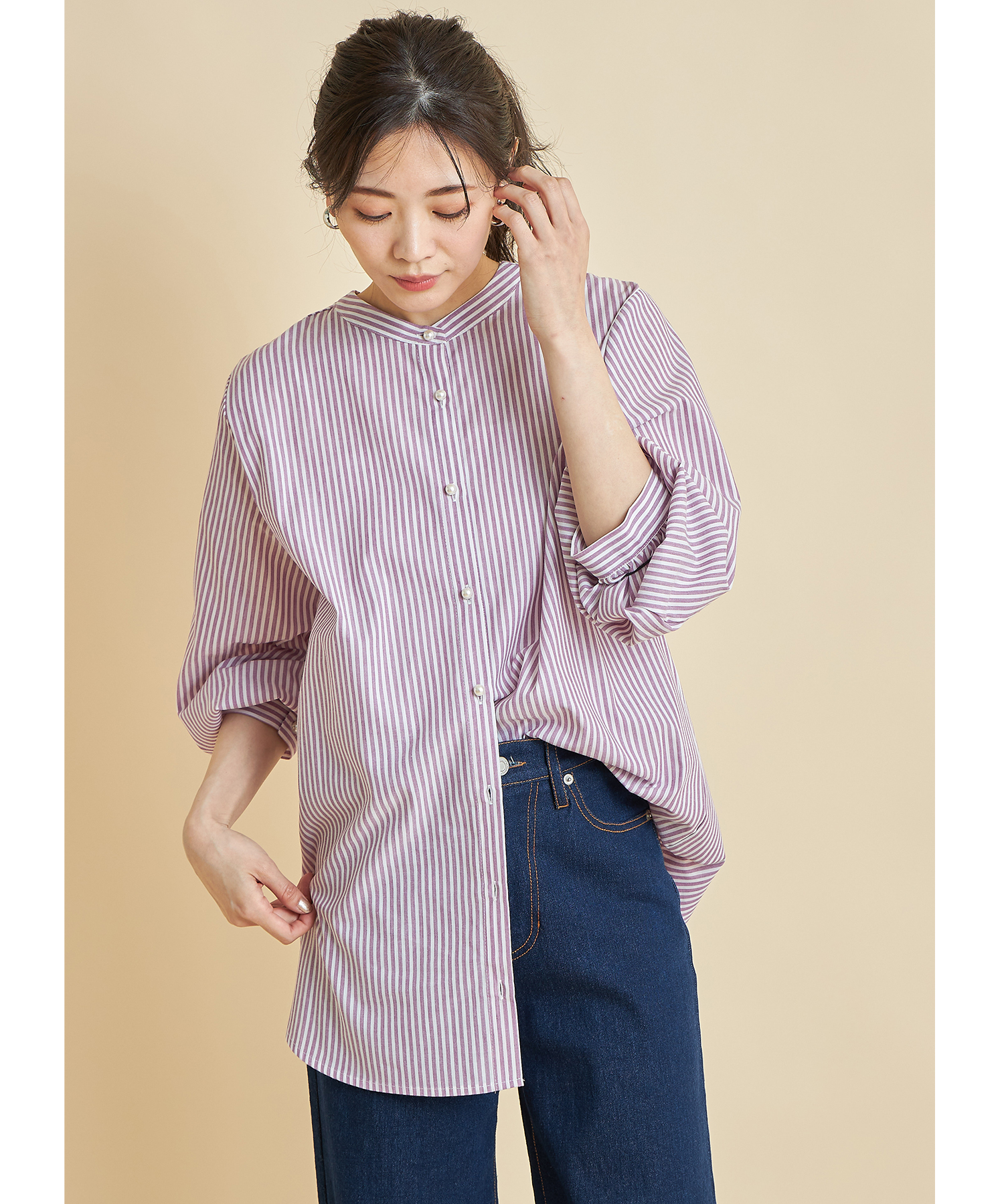 前後2WAY先染めストライプブラウス※WEB Store限定販売