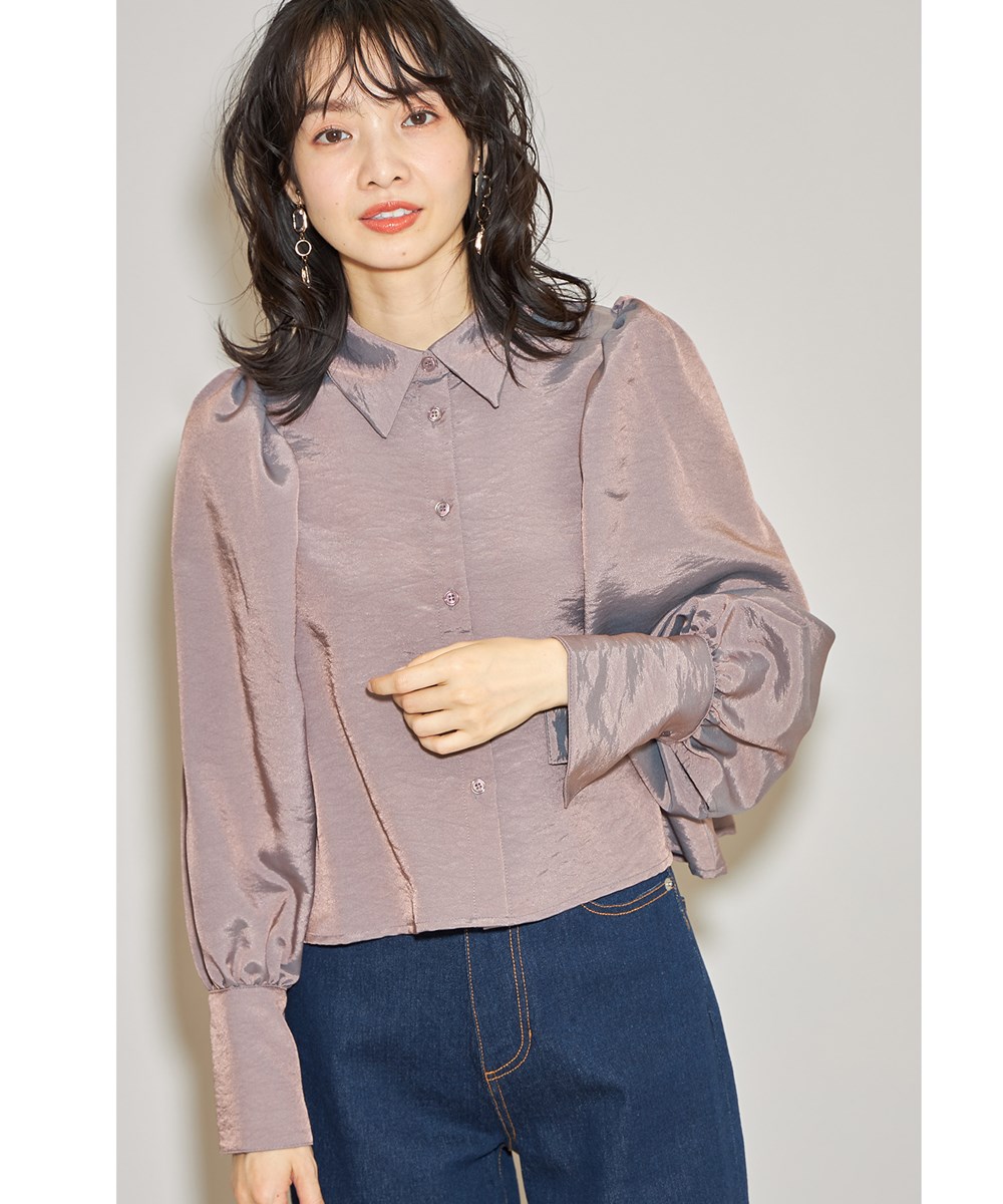 シャンブレーショートギャザーブラウス※一部店舗のみ入荷