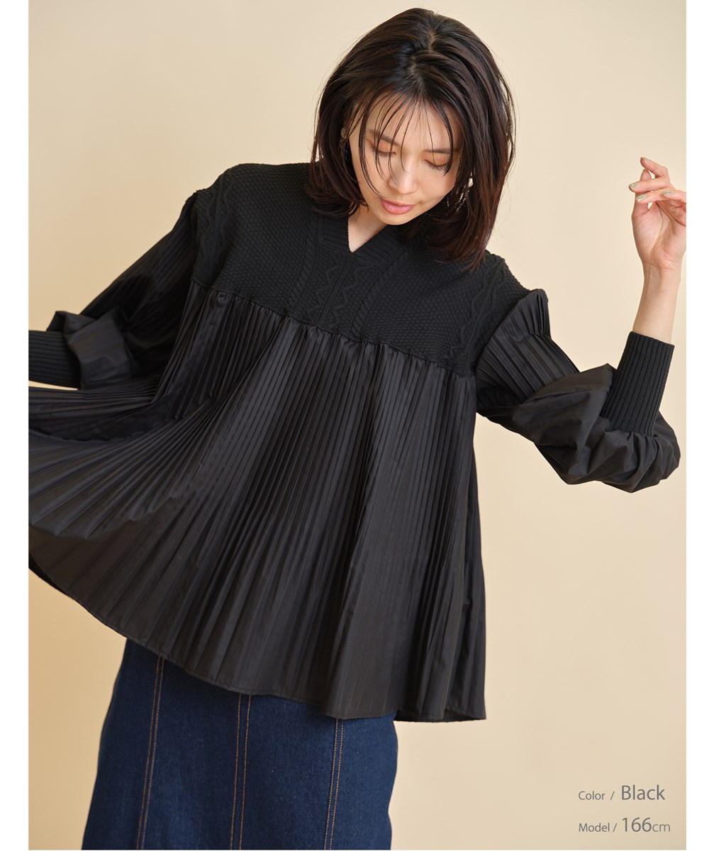 プリーツ切り替えドッキングニット※WEB Store限定販売